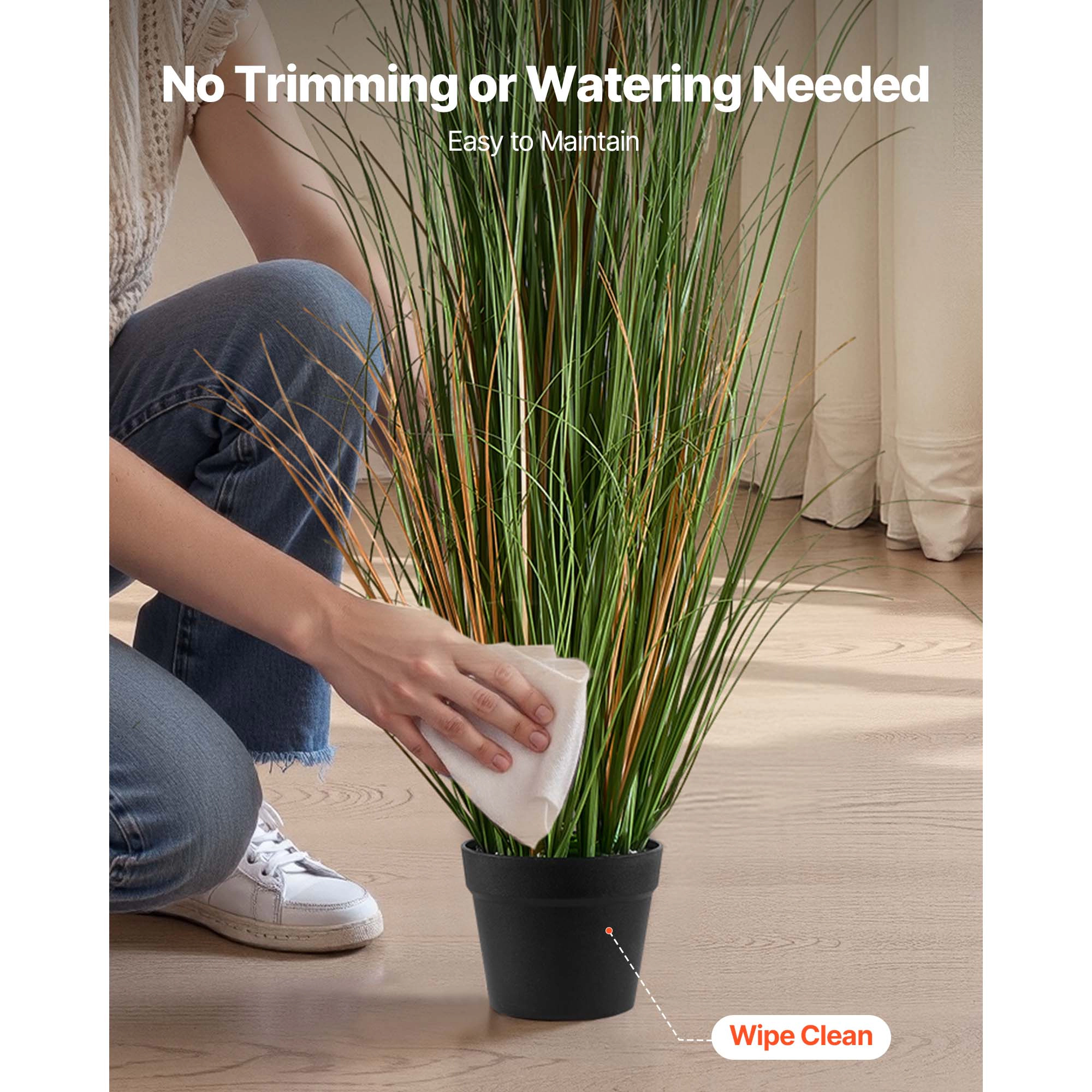 HONGGE Artificial Grass Plant Reed Flower Grass in Pot Premium PVC Faux Fake Greenery Shrubs Plant for Indoor Outdoor