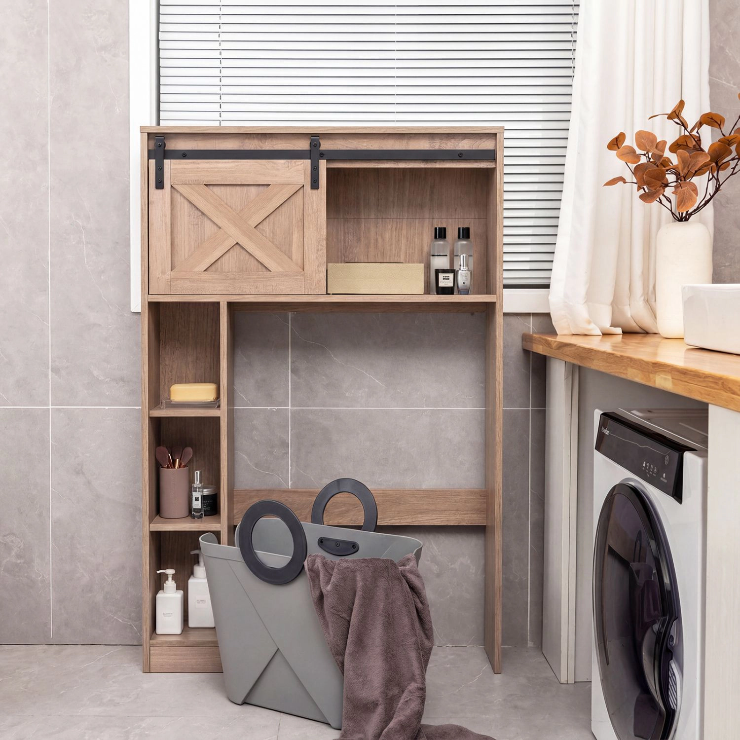SlickBlue Freestanding Toilet Storage Organizer with Sliding Barn Door