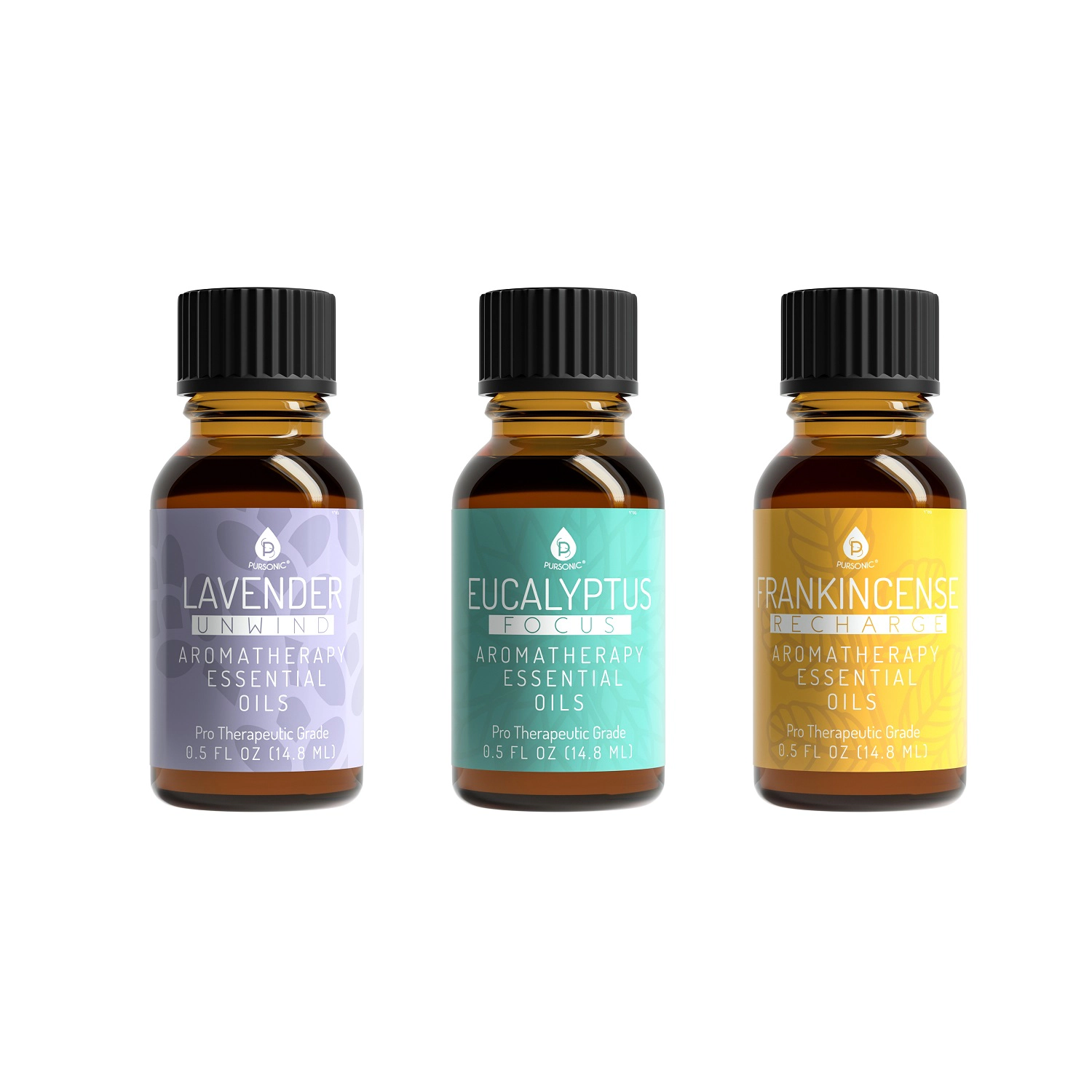 Pursonic Unisex 3 Pack Aromatherapy Essential oils (Lavender, Eucalyptus, Frankincense)