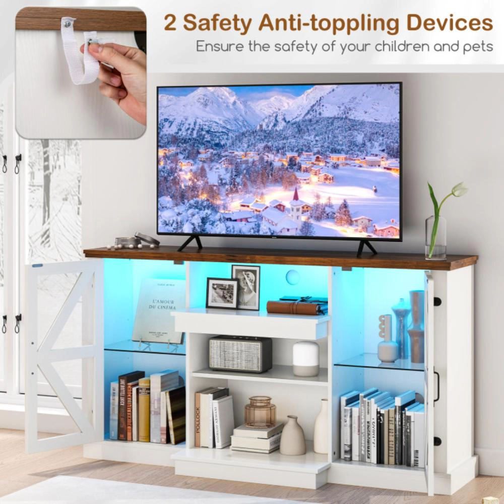Hivvago 59 Inches Media Console Table With 3-Level Shelves And 22 Dynamic Modes-White