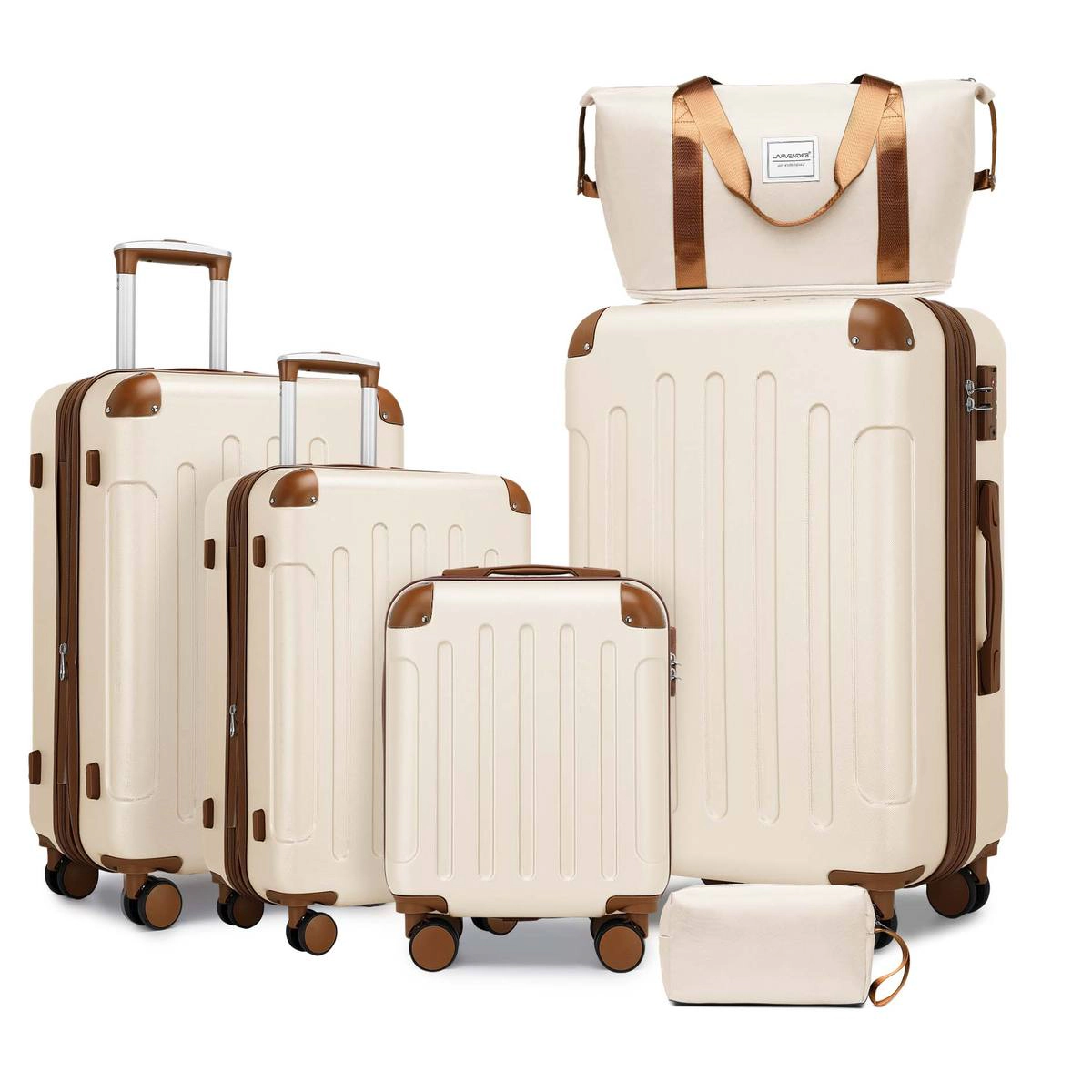 Larvender 6 Piece Luggage Set with Spinner Wheels, Travel Duffle & Toiletry Bag