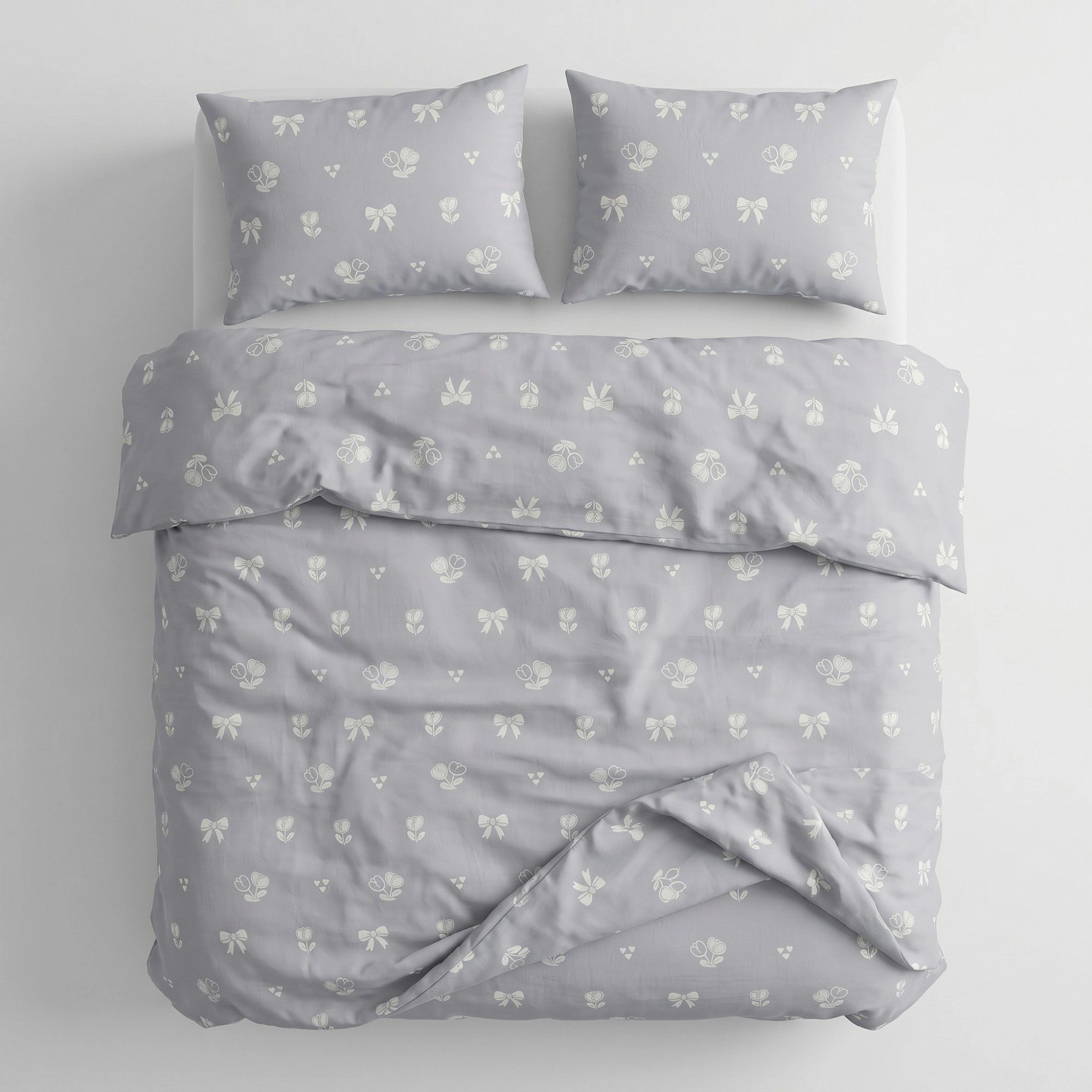 Alilang Unisex 3-Piece Cotton Bedding Set with Duvet Cover and Pillowcases Soft Washed Fabric Minimal Floral Bow Print