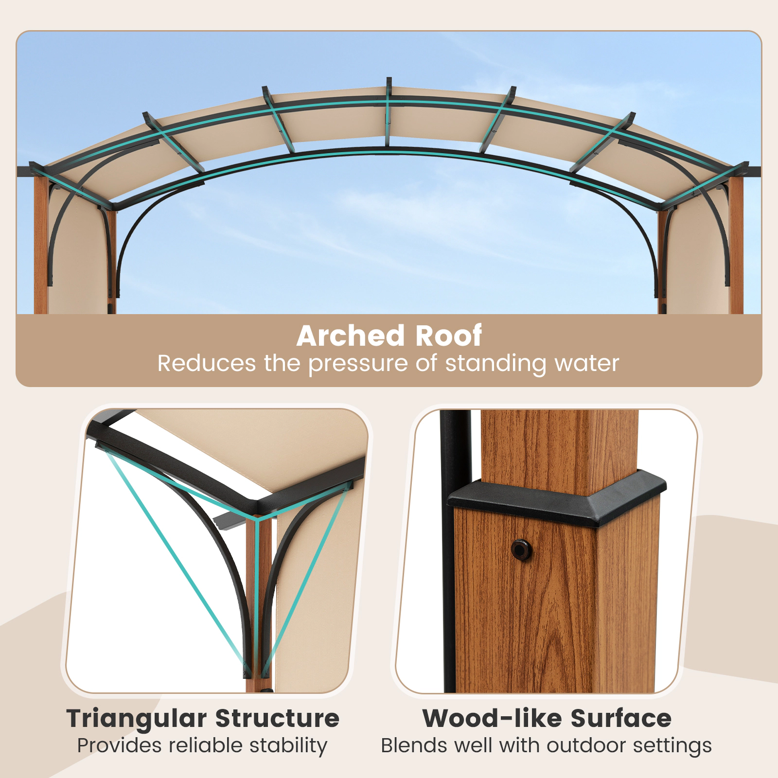 SUGIFT 10-ft x 12-ft Beige Outdoor Retractable Pergola with Sliding Sun Shade Canopy for Patio and Deck