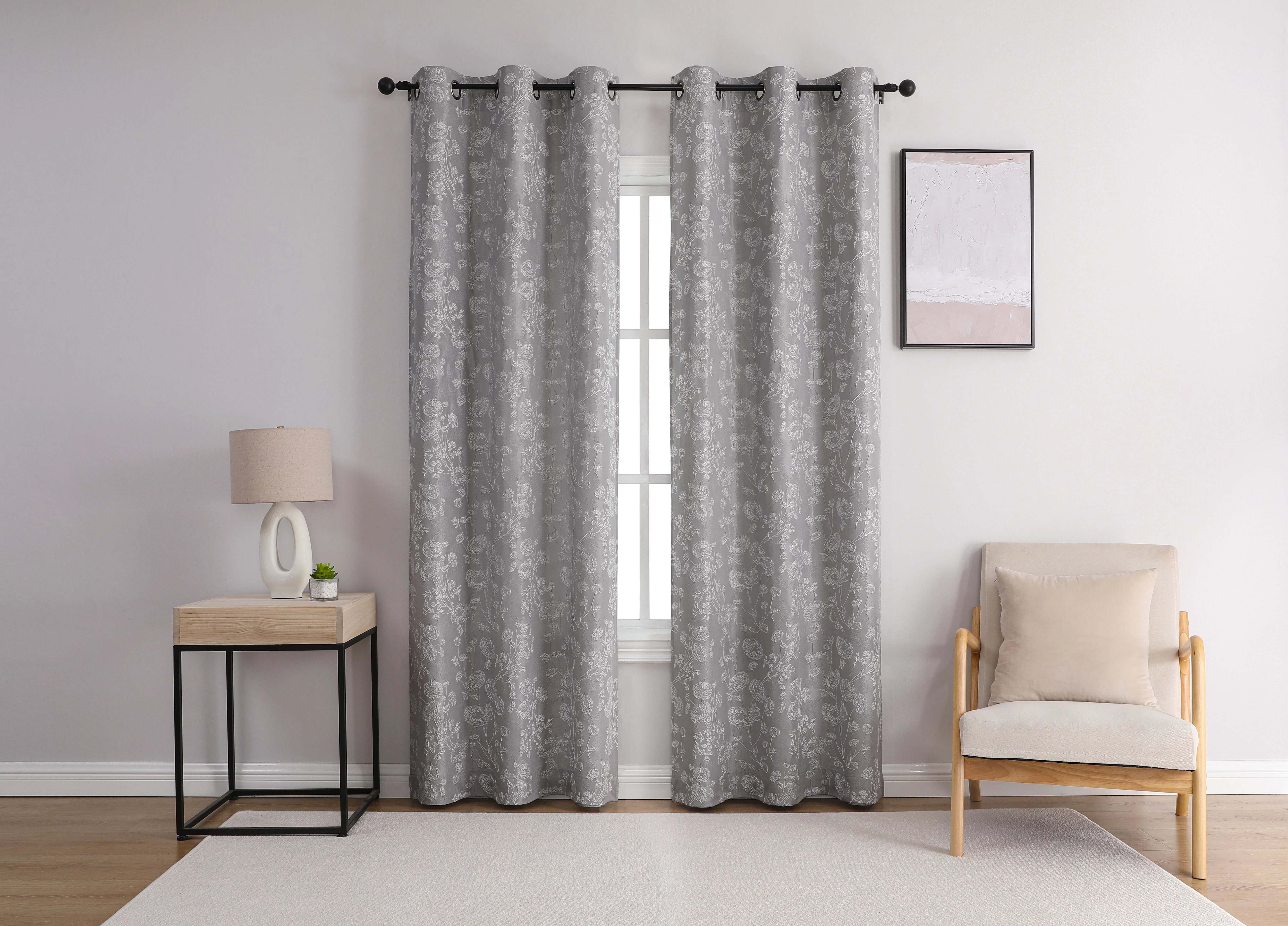 Kate Aurora 2 Piece Maxie Floral Grommet Top Window Curtain Panels - 84 in. Long