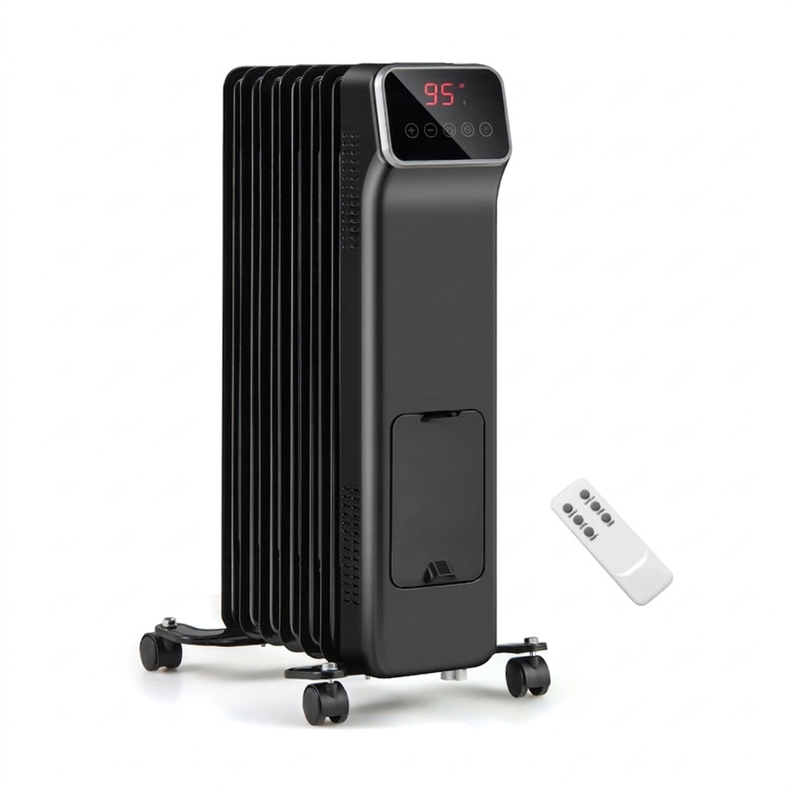 SUGIFT 1500W Oil Filled Radiator Heater with Remote Control 3 Heat Settings 24H Timer 24-in Tall Black