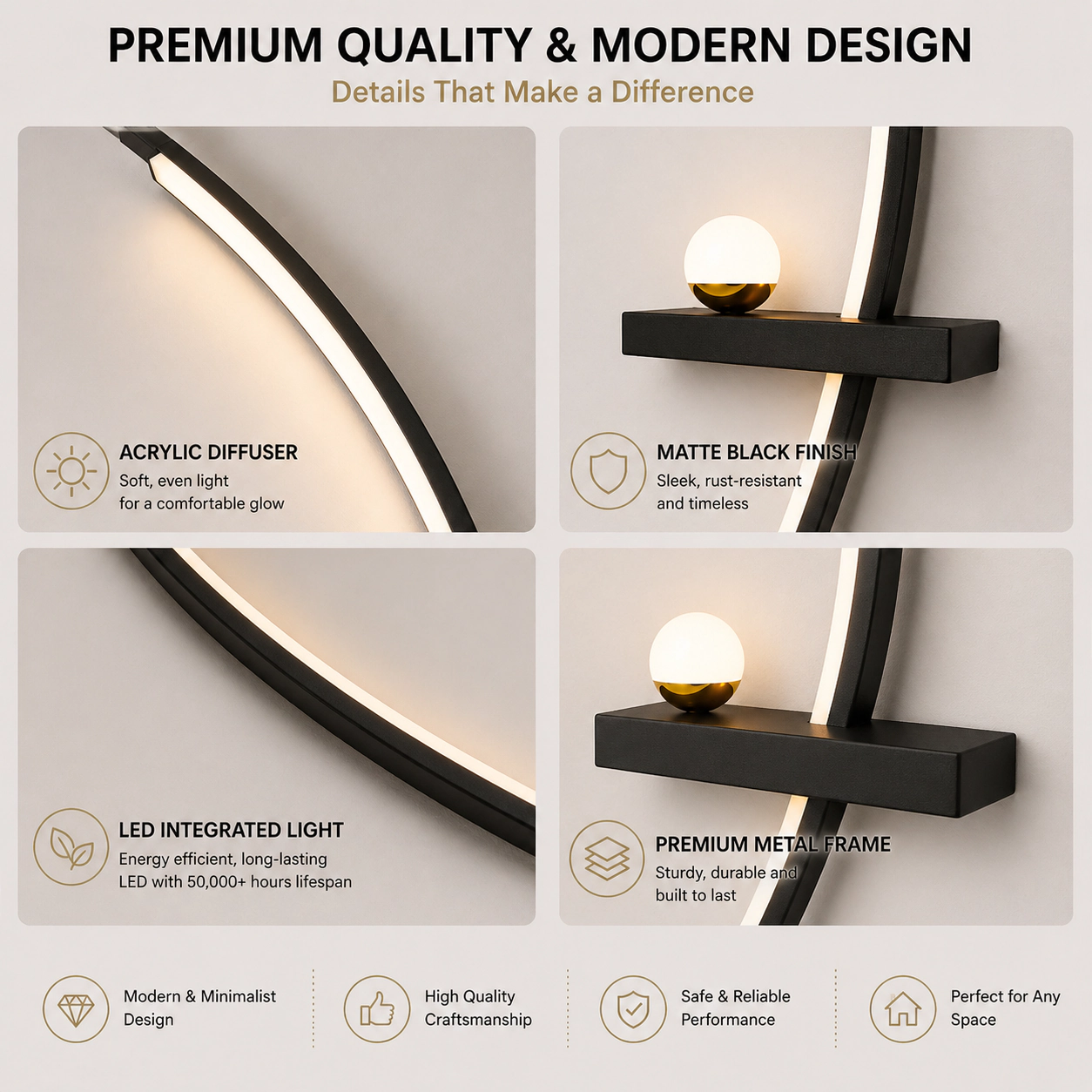 EP Light 2-Pack 33 in LED Bedroom Wall Lights Black Metal Modern Wall Sconces