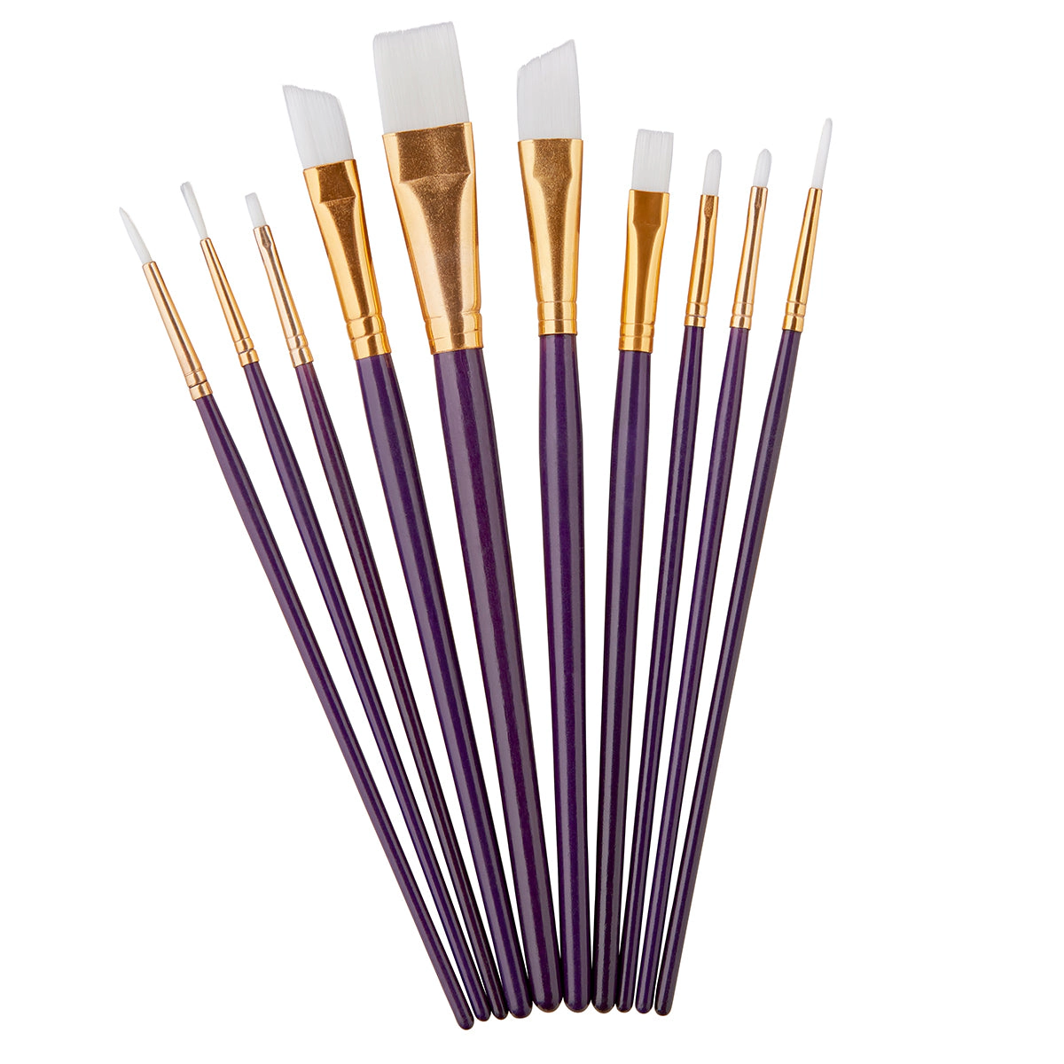 KINGART Studio White Nylon Brush Set - 10 pc Acrylic Watercolor Gouache Oil