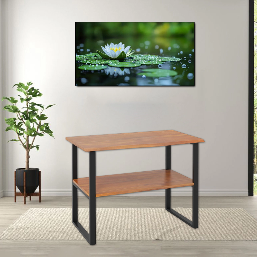 Hivvago 2-Layer Teak Wooden End Table for Living Room, Sofa, and Entryway