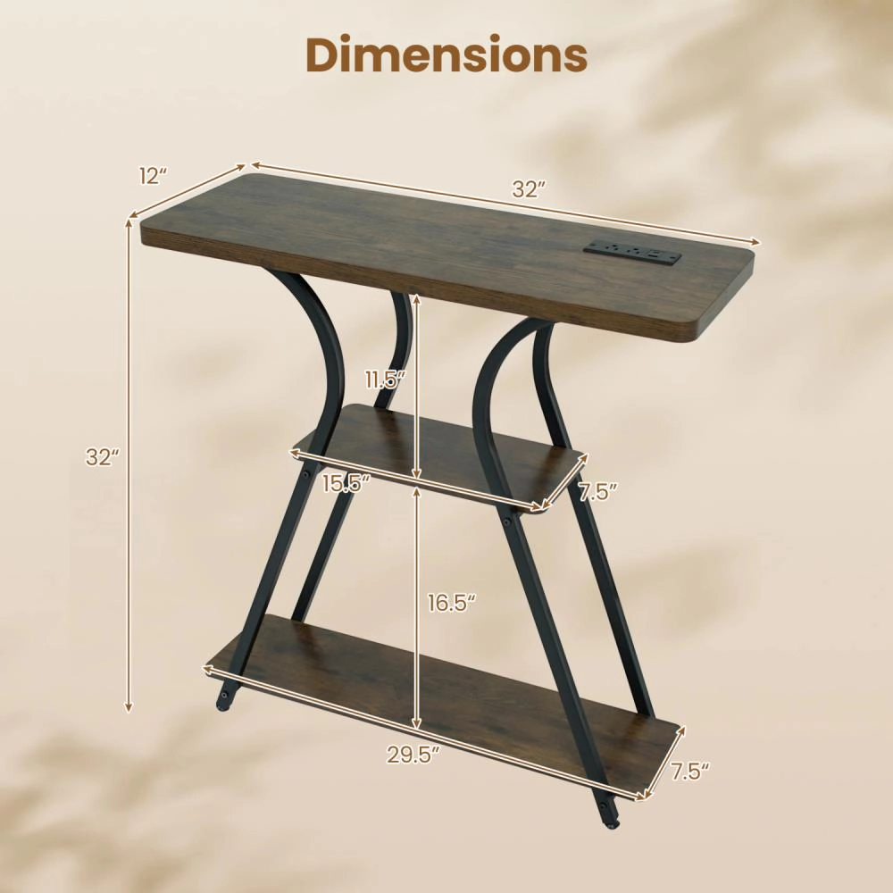 Hivvago 32 Inch Narrow Long Entryway Table With Power Outlets And Led Lights