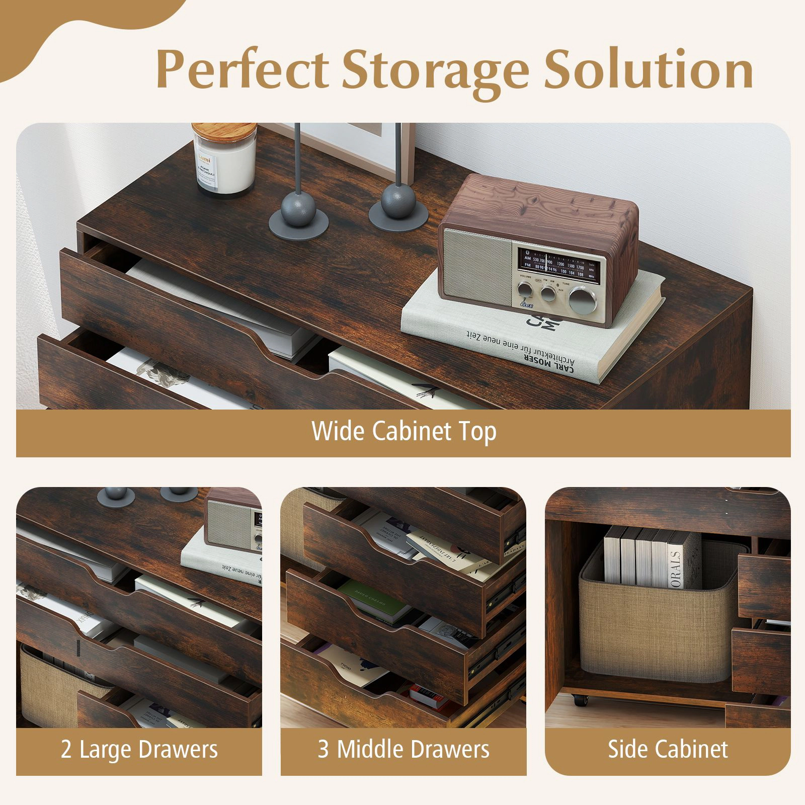 Slickblue 5 Drawer Mobile Storage Cabinet with Door and Wheels