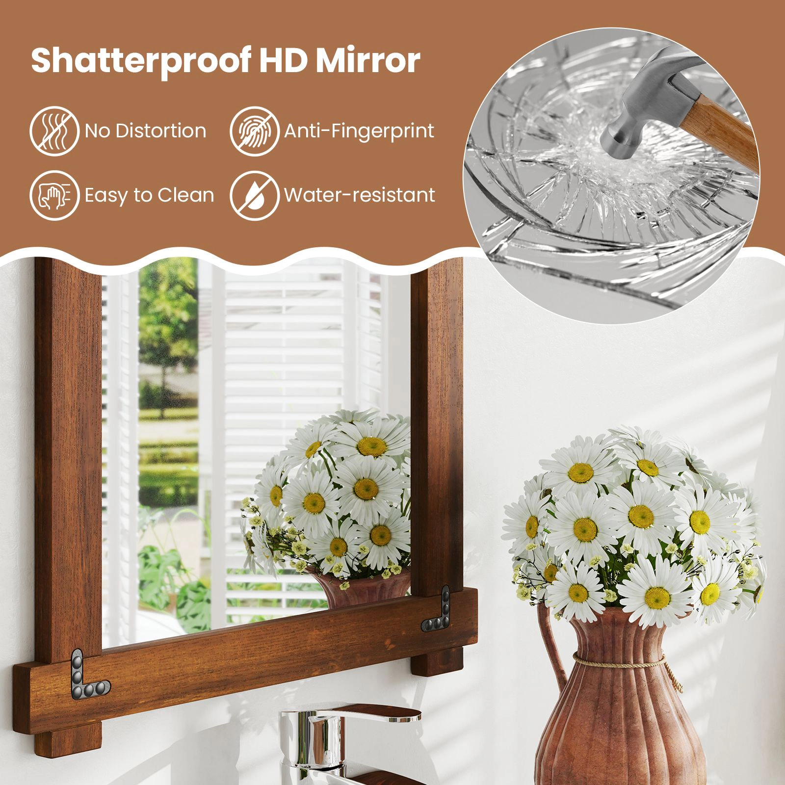 SlickBlue 30 x 20 Inch Rustic Wood Wall Mirror Rectangle Mirror for Bedroom Living Room