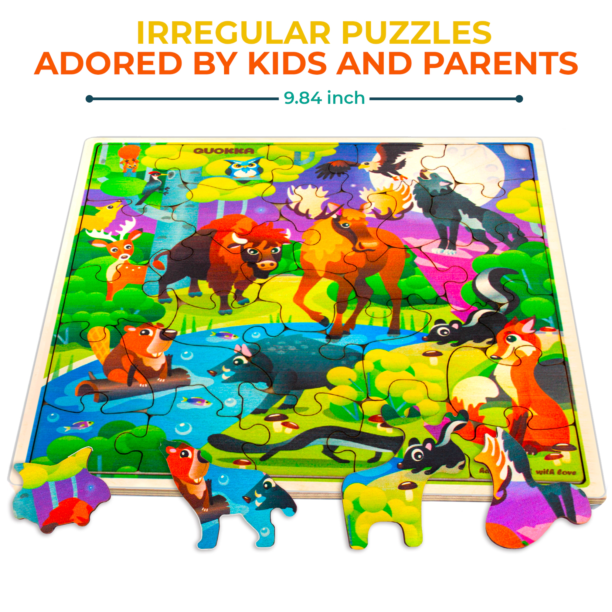 QUOKKA Wooden Jigsaw Puzzle for Kids Ages 3–8, 28-Piece Puzzle with Illustrated Theme Design