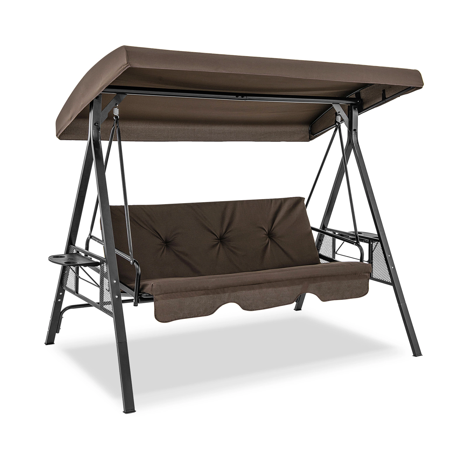 SUGIFT Convertible 3-Seat Patio Porch Swing Chair to Flat Bed with Adjustable Canopy 1000-lb Capacity Brown
