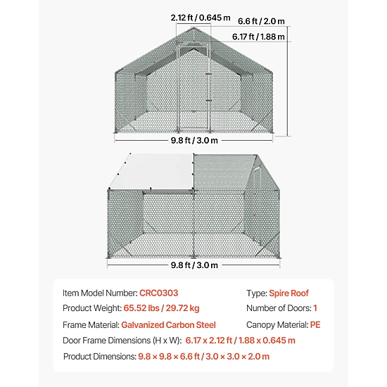 HONGGE Large Metal Chicken Coop Walk-in Chicken Run House with Waterproof Cover & Sturdy Frame Spire Roof Poultry Cage