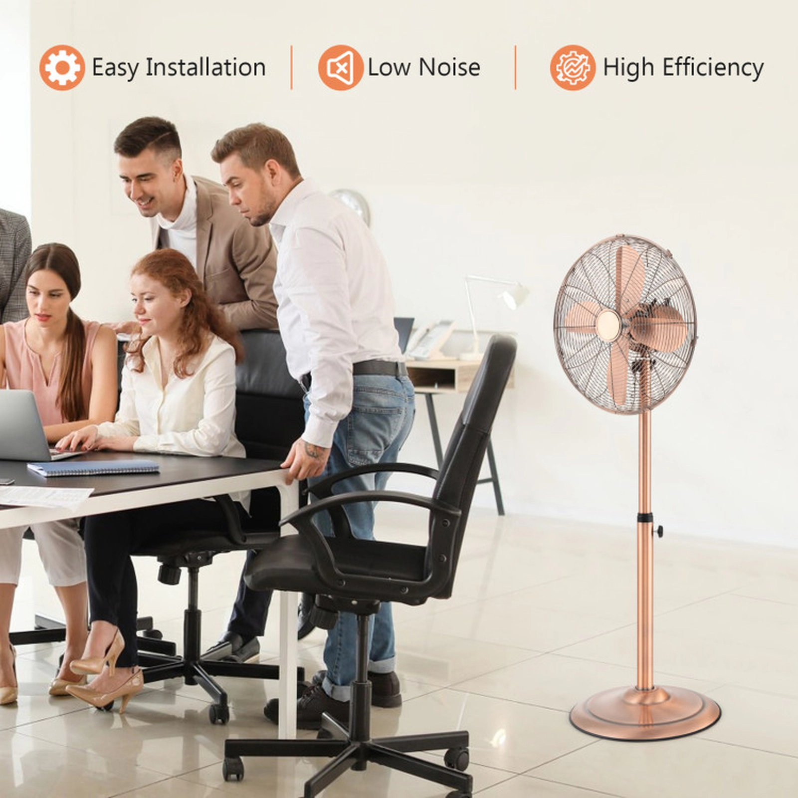 SUGIFT 16-in Copper Oscillating Pedestal Standing Fan with 3 Speeds 1400-CFM 17.5-in W 34.5-in to 49.5-in H