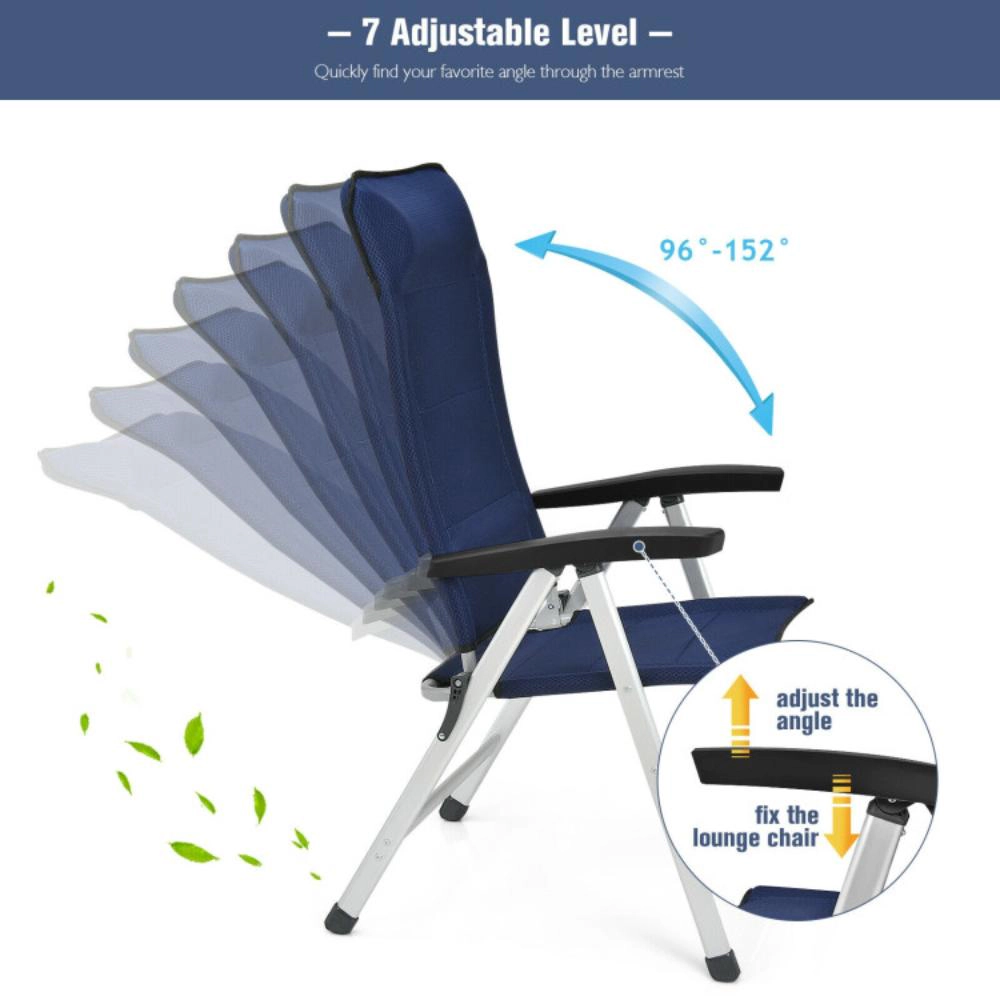 Hivvago 2Pcs Patio Dining Chair With Adjust Portable Headrest-Blue