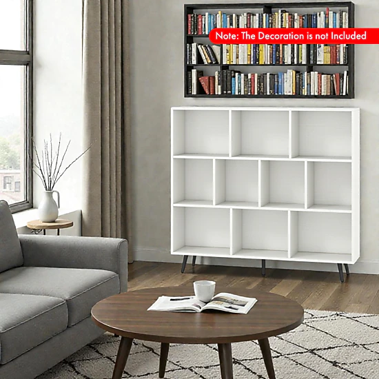 Hivvago Modern Storage Bookcase with Open Cube Shelves and Metal Legs
