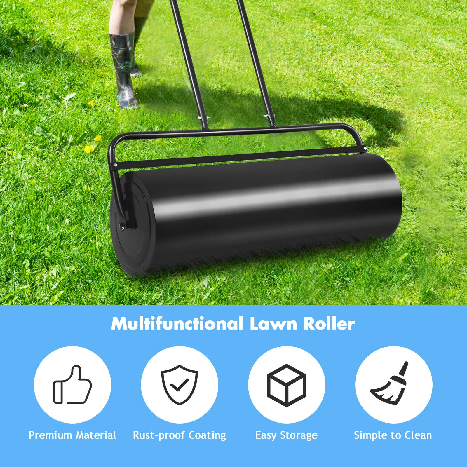SUGIFT 36-in x 12-in Steel Lawn Roller Water or Sand Filled to 165-lb with U-Shaped Push Pull Handle