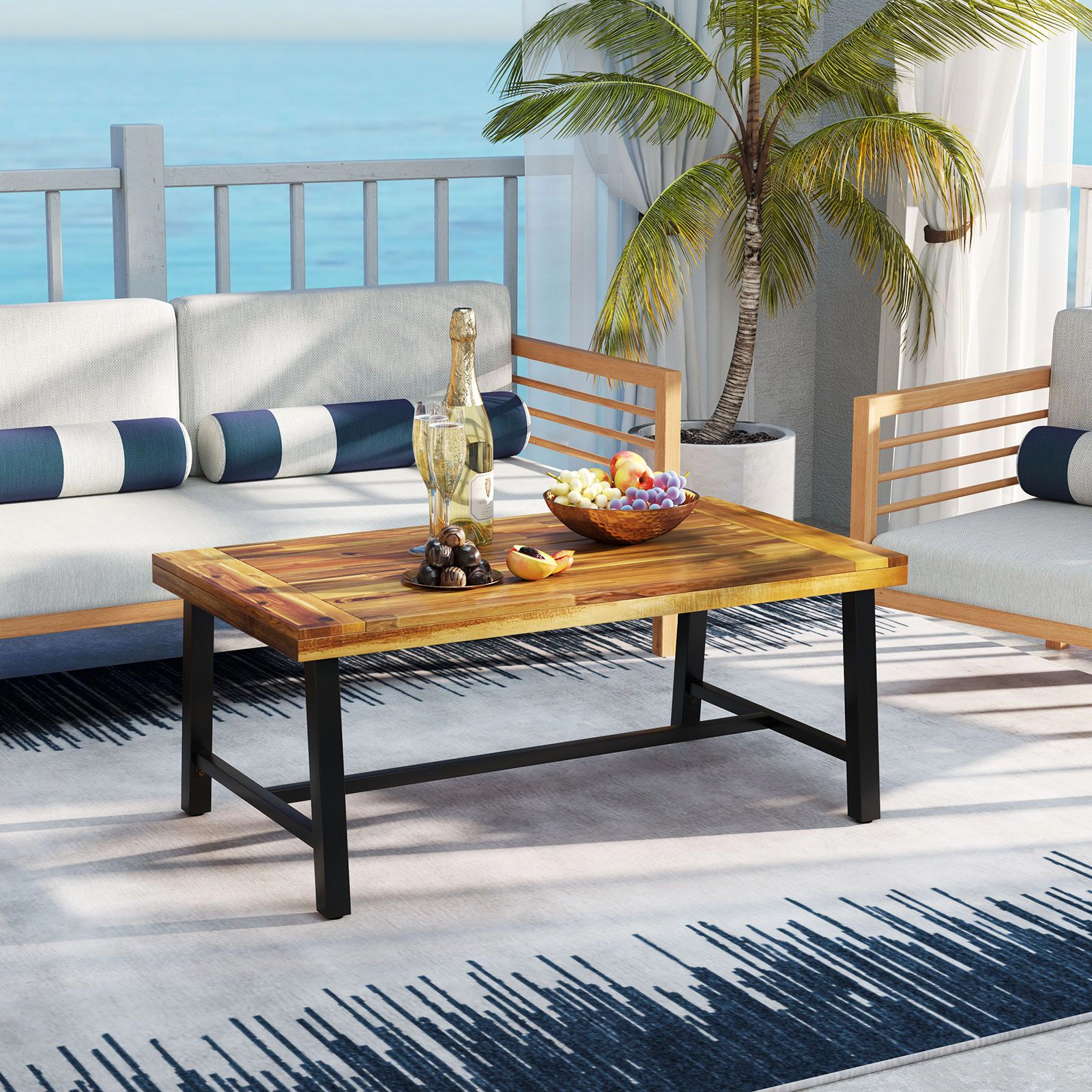 SlickBlue Modern Industrial Style Outdoor Center Table with Metal Frame