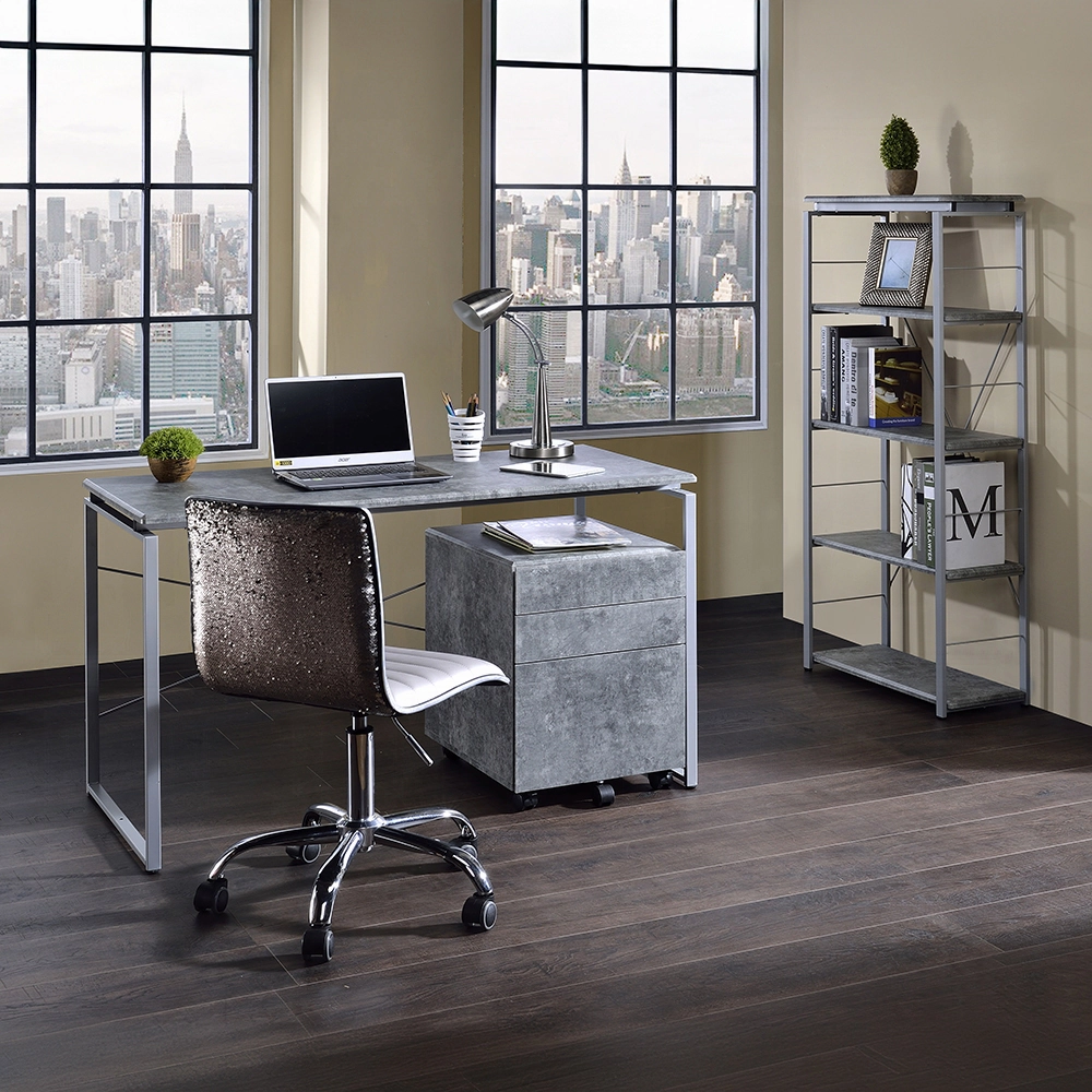 Flynama Single Piece Bookshelf Faux Concrete Silver Finish Wooden Storage Unit for Home