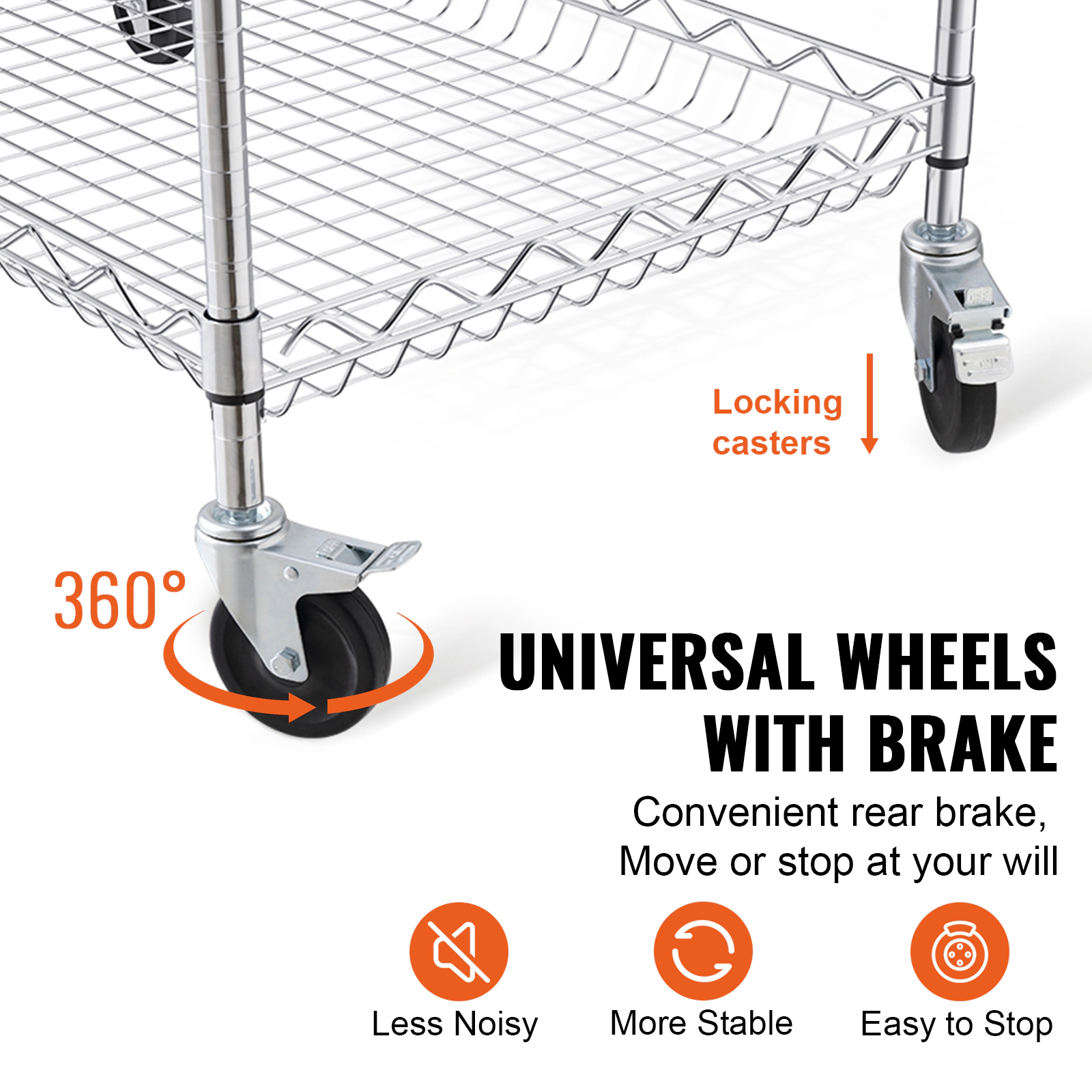 HONGGE 3-Tier Chrome Steel Kitchen Utility Cart, 661 lbs Heavy Duty Capacity, Adjustable Wire Storage Trolley