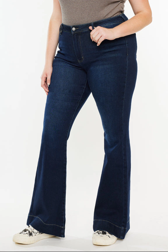 Kancan Women's Plus High Rise Flare Jeans Nancy