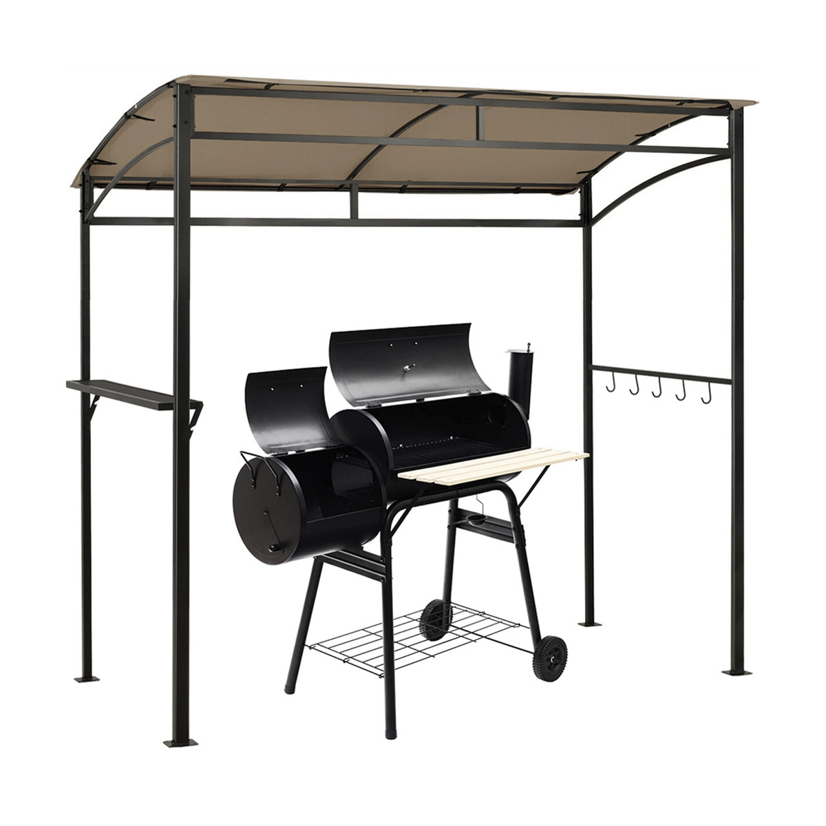 SUGIFT 7-ft Brown Outdoor Grill Gazebo with BBQ Canopy, Shelf and 5 Hooks