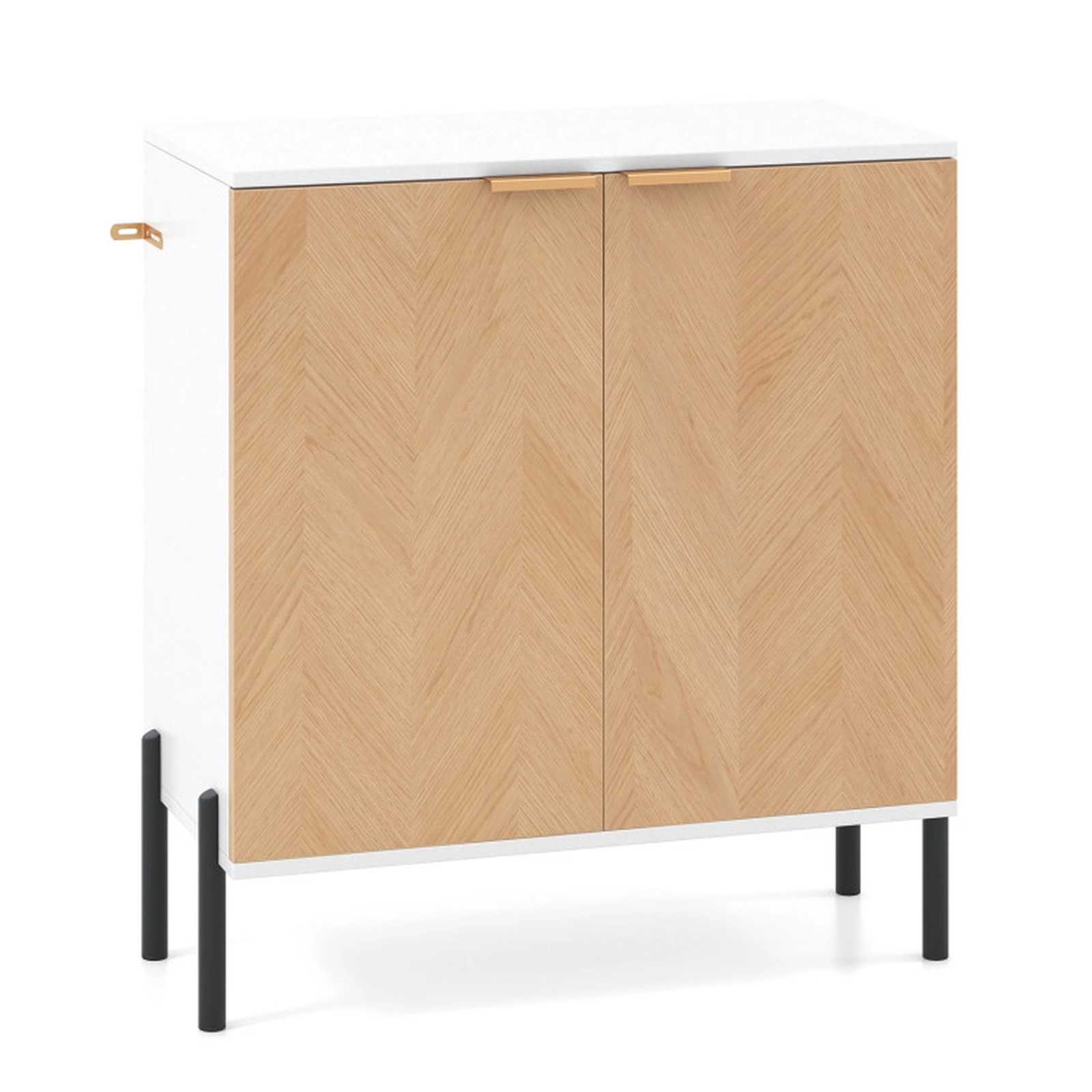 SUGIFT 2-Door Herringbone Panels Buffet Sideboard 27.5-in x 14.5-in x 31-in 275-lb Capacity White and Natural Wood
