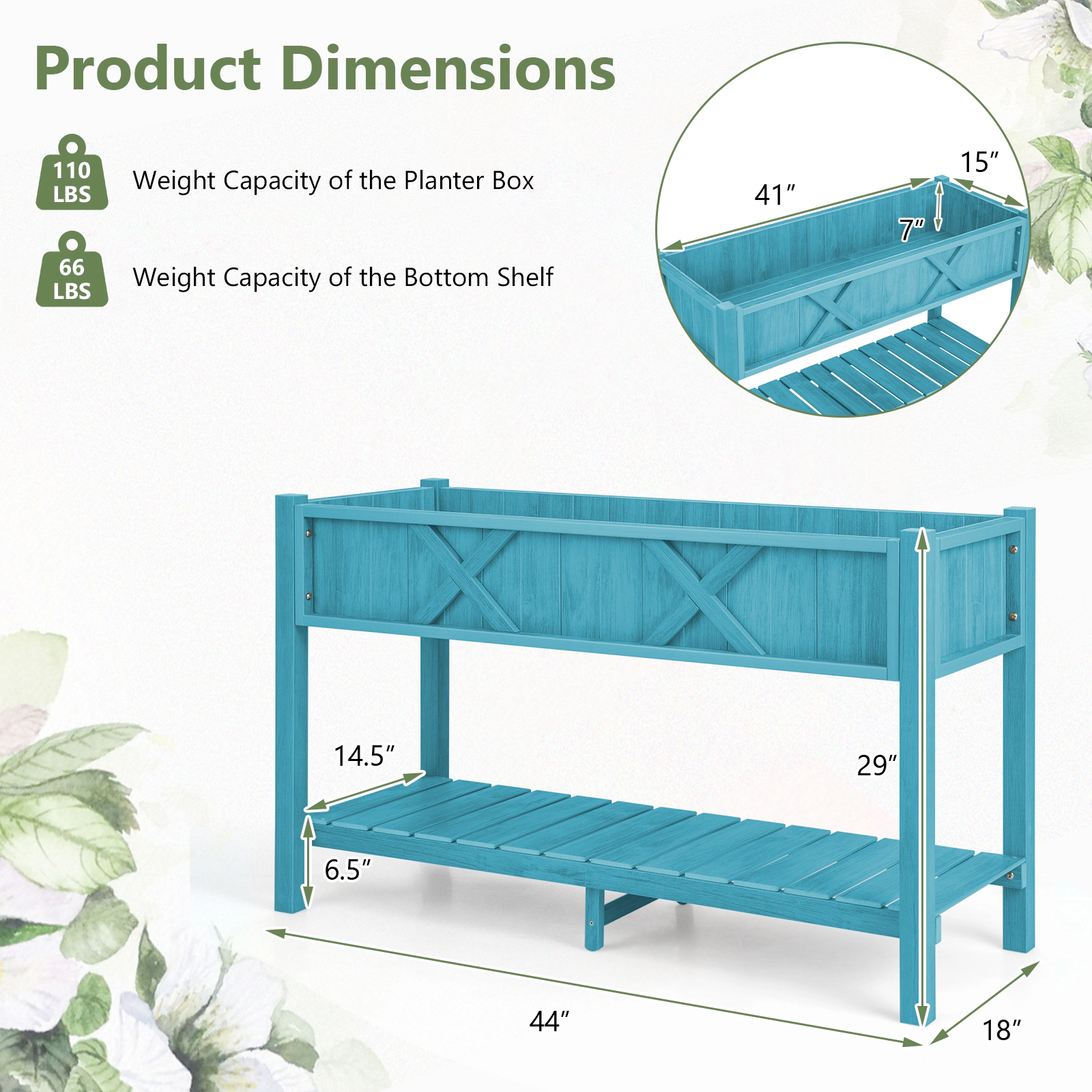 SUGIFT Poly Wood Elevated Planter Box with Legs and Storage Shelf 110-lb Planter 66-lb Shelf Blue
