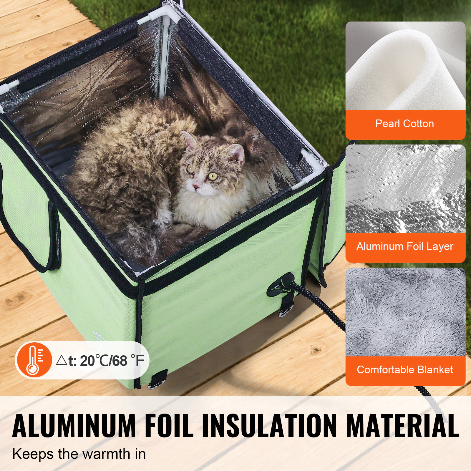HONGGE Elevated Heated Cat House Cuboid Kitty Shelter with Adjustable Temperature and Timer 900D Oxford Cloth Foldable