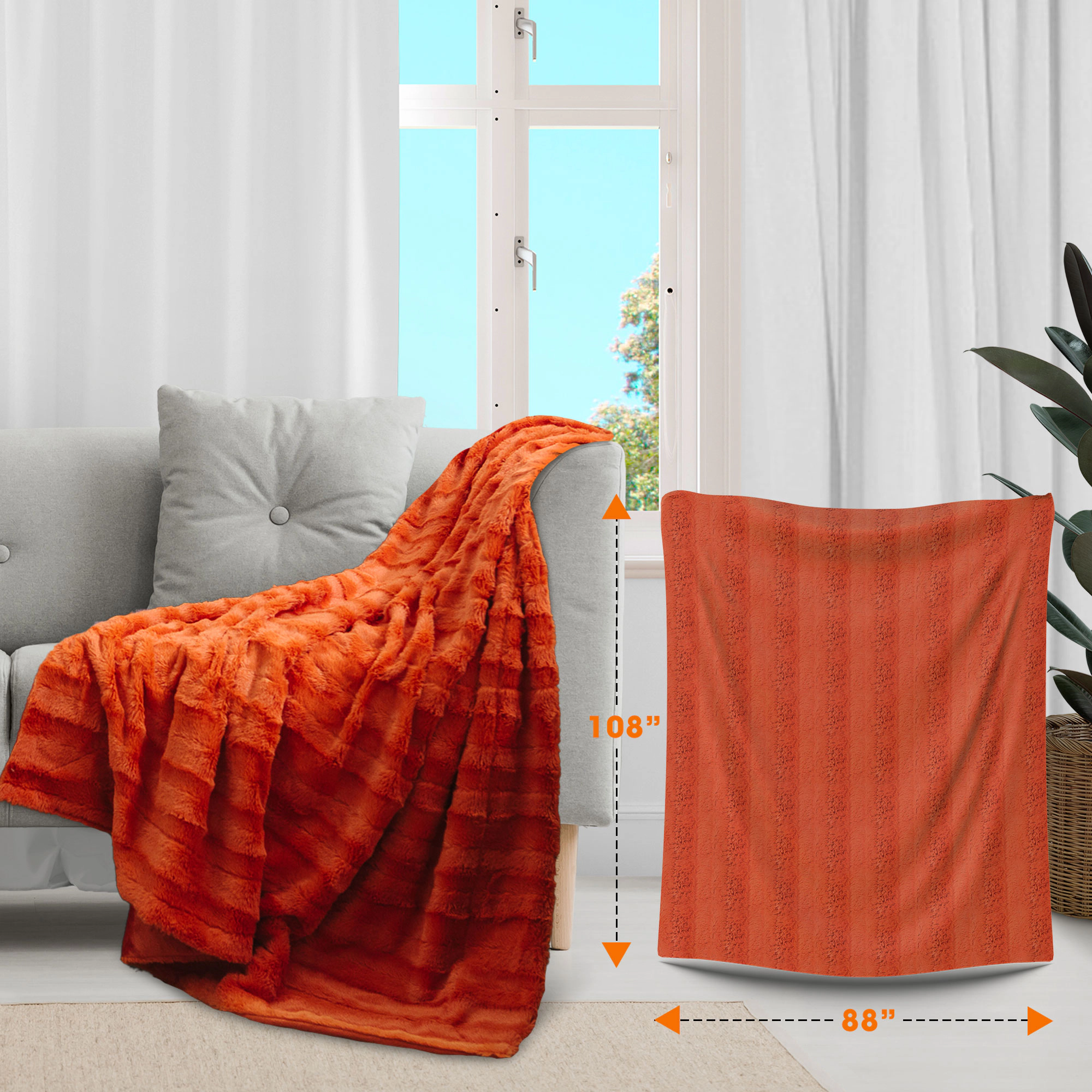 Cheer Collection 88 x 108-Inch Ultra Soft Reversible Faux Fur and Microplush Blanket for Couch Bed