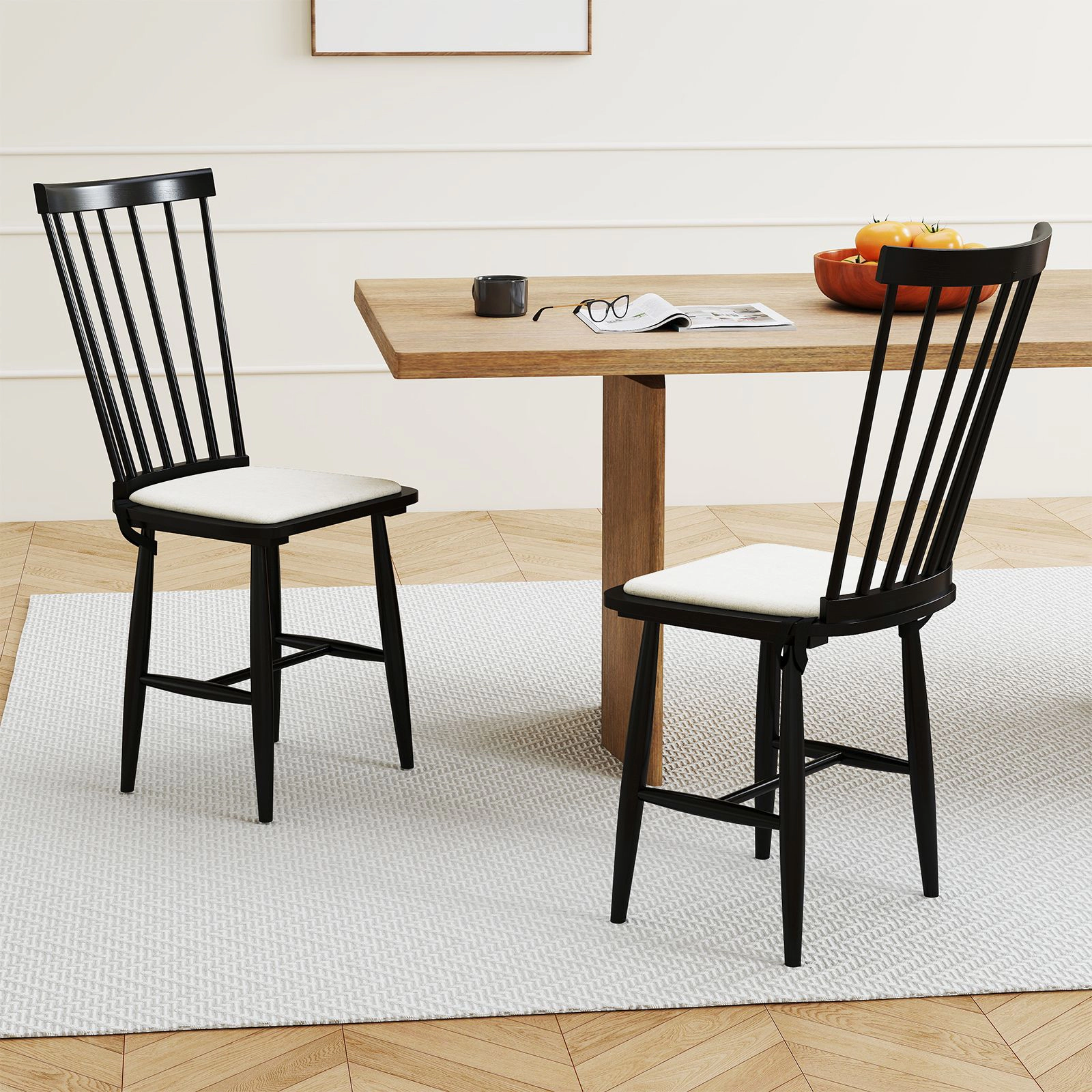 SlickBlue Farmhouse Windsor Chairs, Spindle Back, Rubber Wood Frame