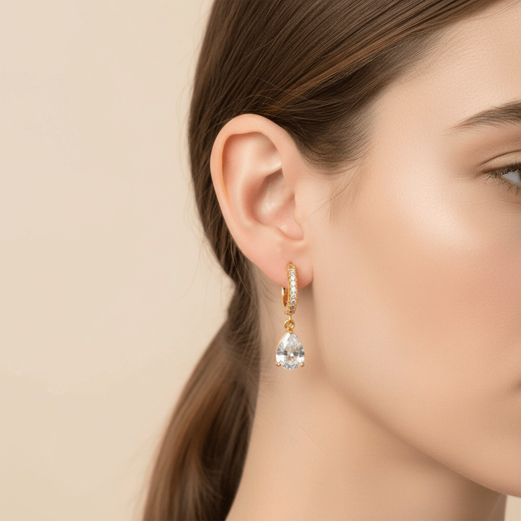 DressAtR Women's Zircon 18K Gold Plated Drop Earrings