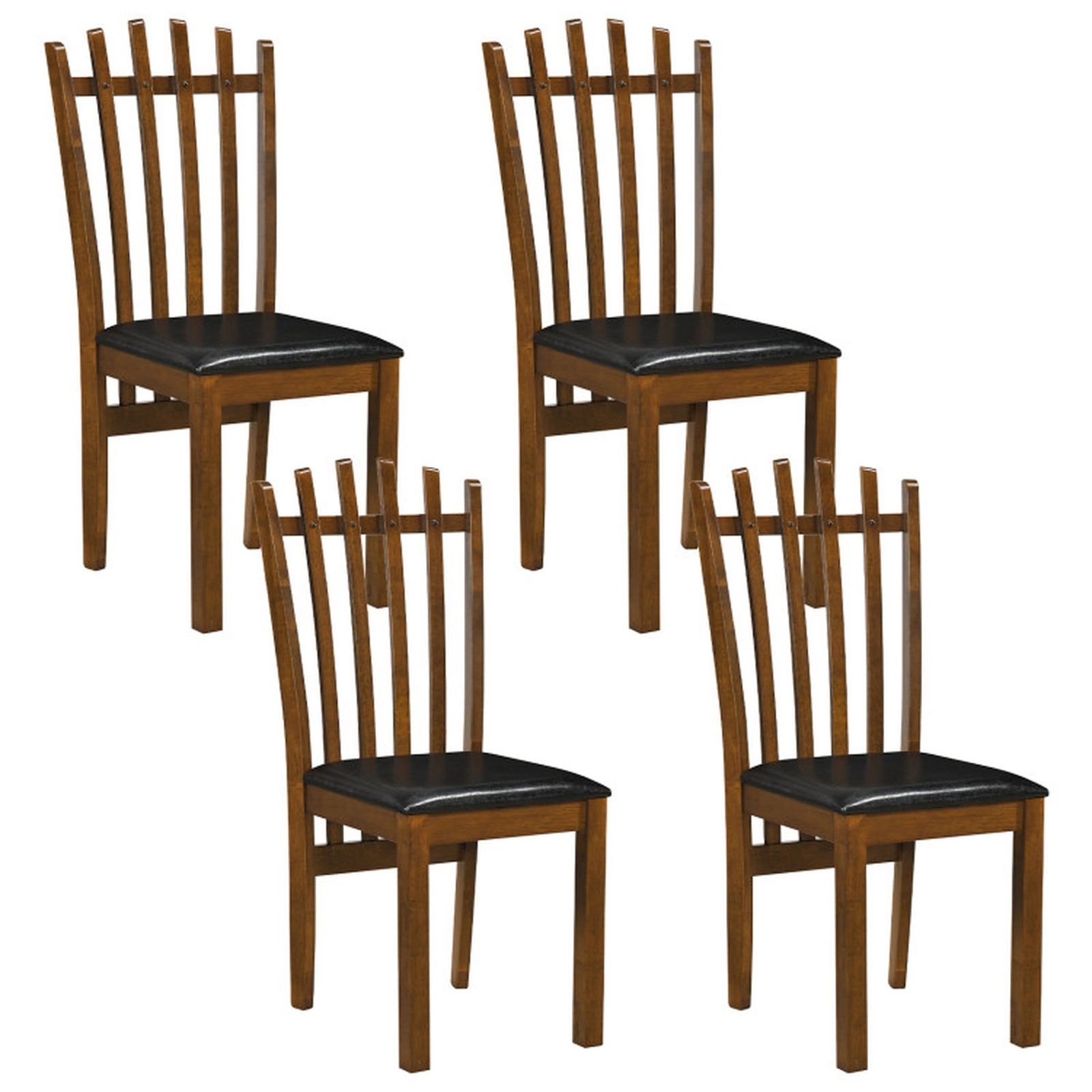SUGIFT Set of 4 Wooden Dining Chairs with Spindle Back and PU Leather Seat 330-Lb Capacity 38-in Tall Walnut + Black