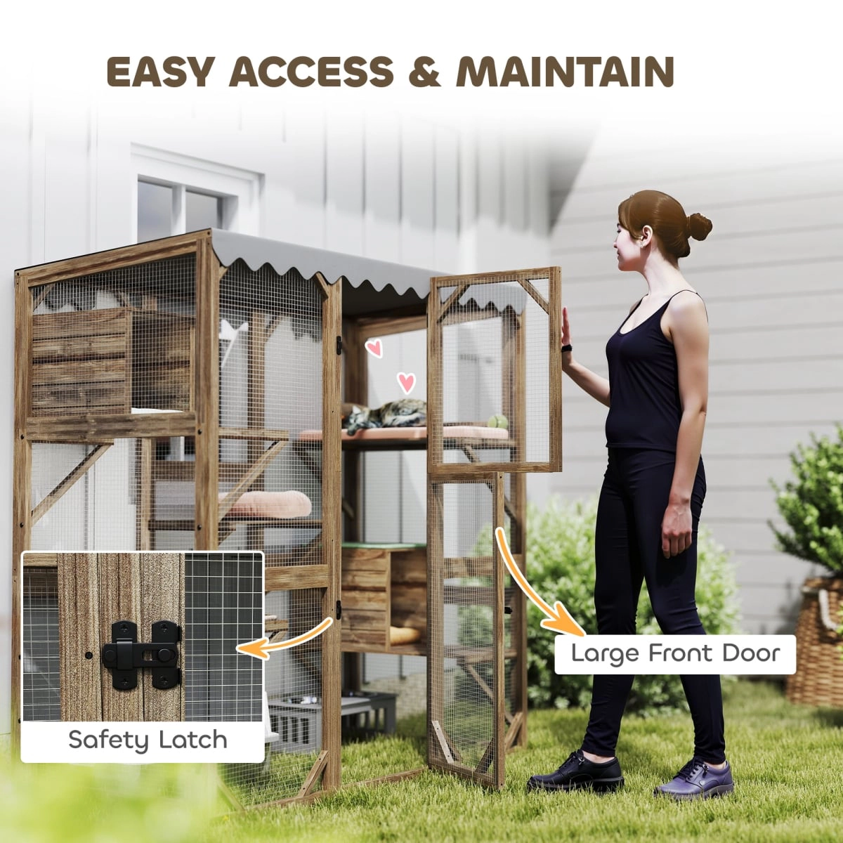 212 Main PawHut Outdoor Cat Enclosure with Window Access - 5 Platforms & 2 Resting Boxes - Waterproof Roof, Brown