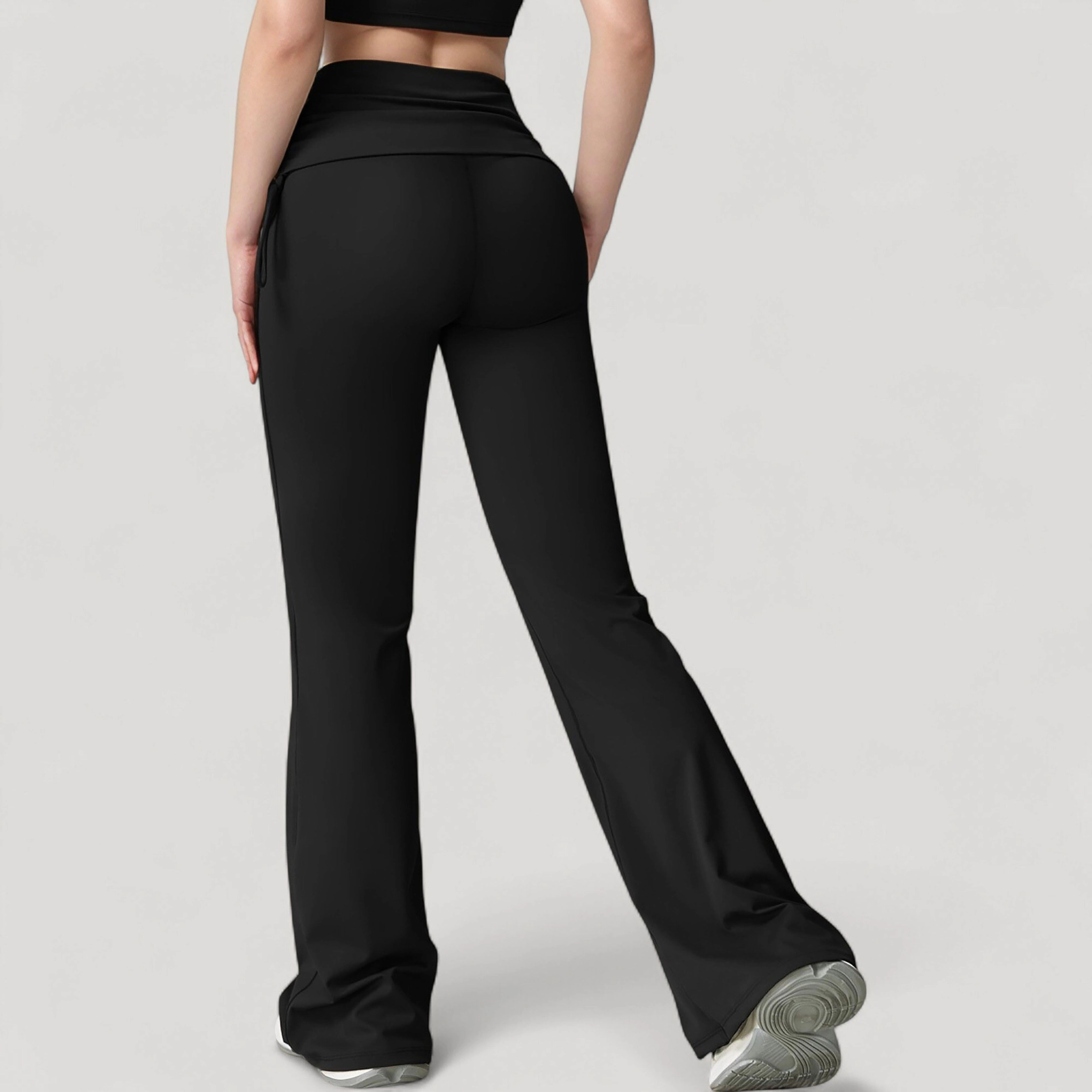 Anna-Kaci Active Women's Drawstring Ruched Waist Flared Leg Pants Stretch Fabric Yoga Lounge Bottoms