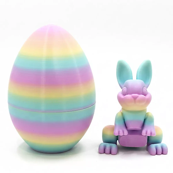 Sperric 3D Printed Surprise Egg & Bunny, 4.3" Prefilled Easter Eggs w/ Articulated Bunny Fidget Toy Basket Stuffers