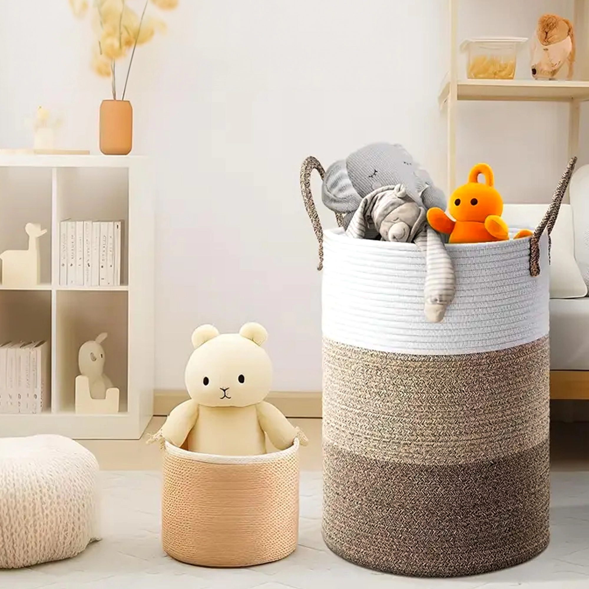 Cheer Collection Large Cotton Rope Laundry Hamper with Handles, 16 x 16 x 22 Inch