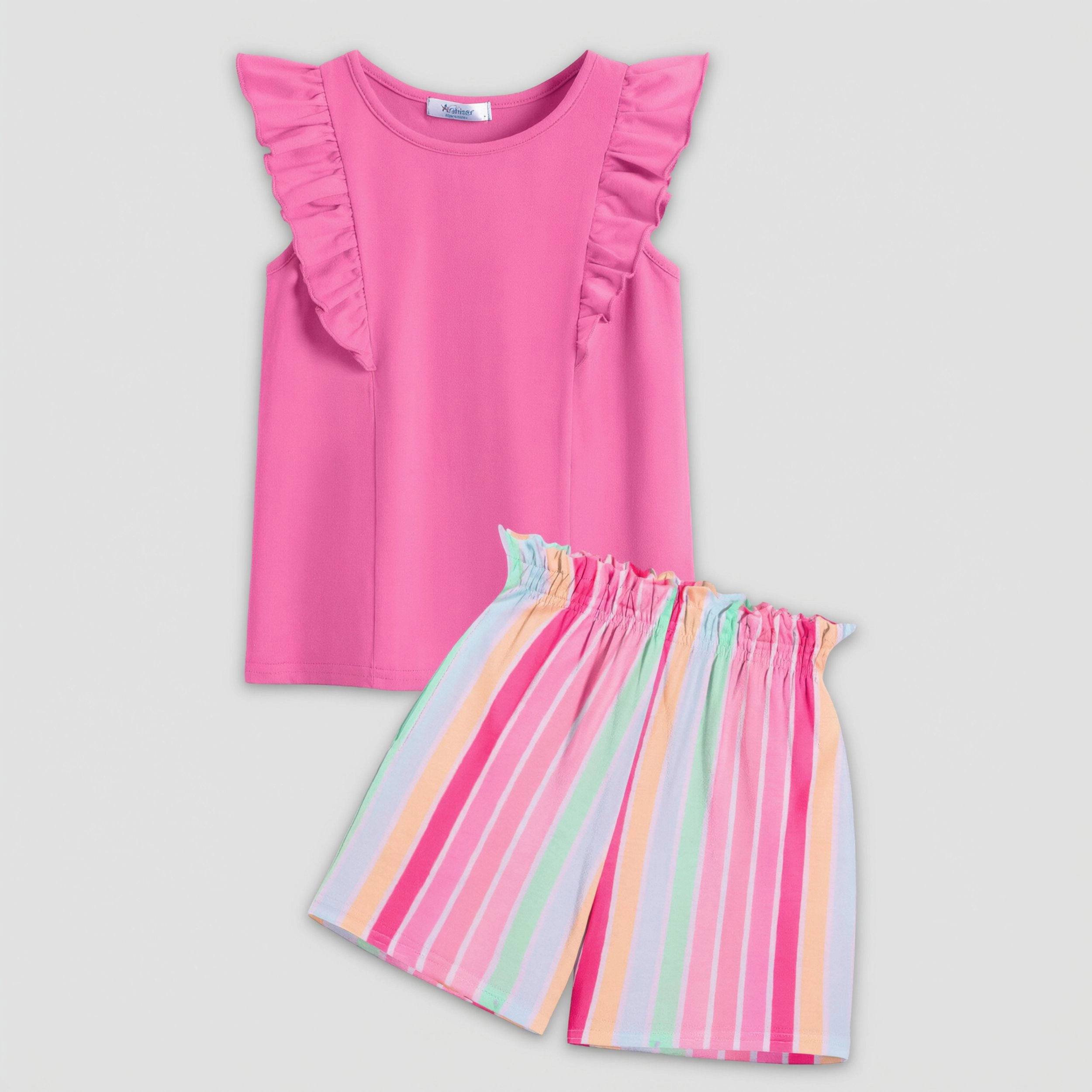 Arshiner Girls Two Piece Outfits Summer Clothes Ruffle Sleeveless Tops And Casual Short Sets