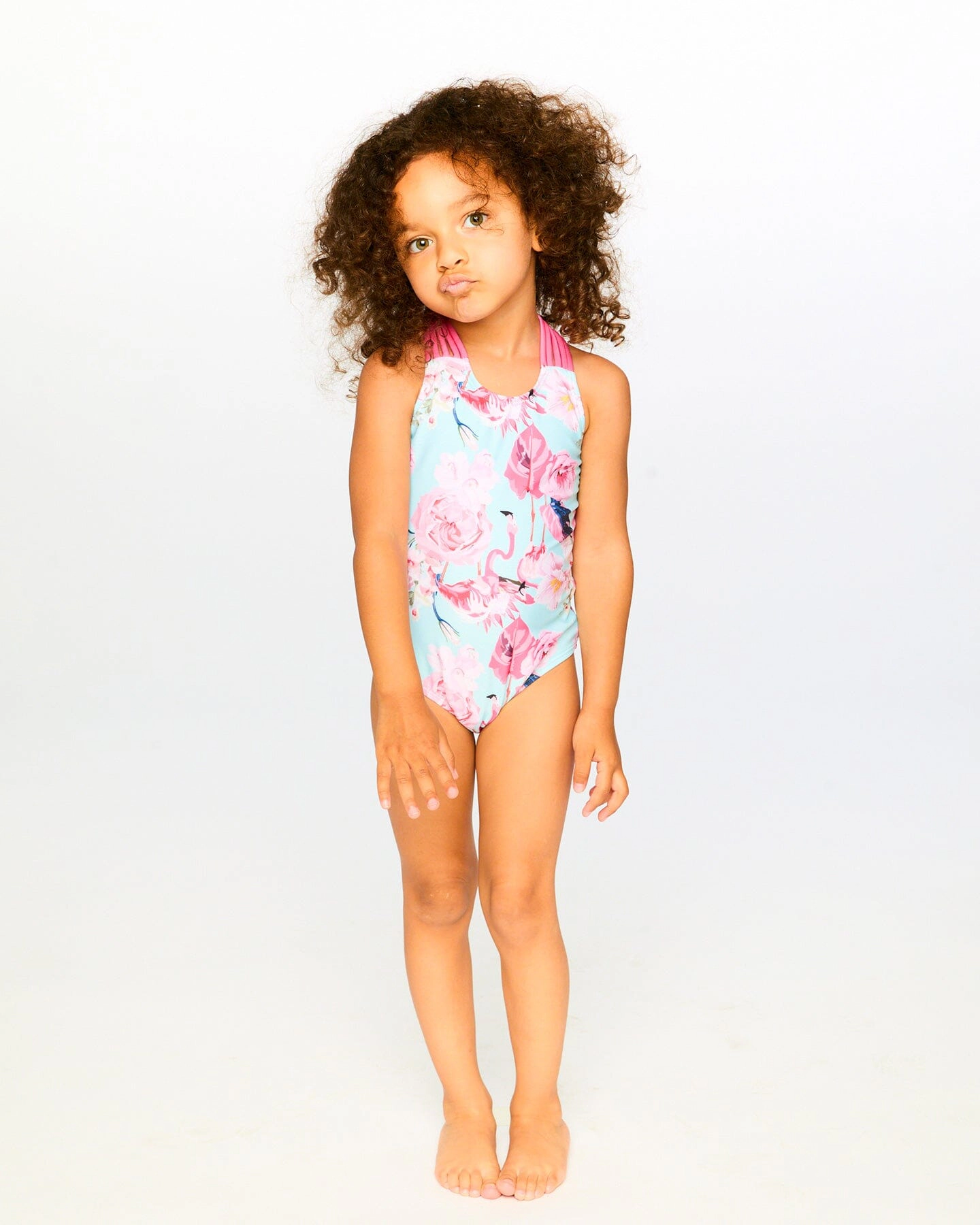 Deux par Deux Girls One-Piece Swimsuit Flamingo Print