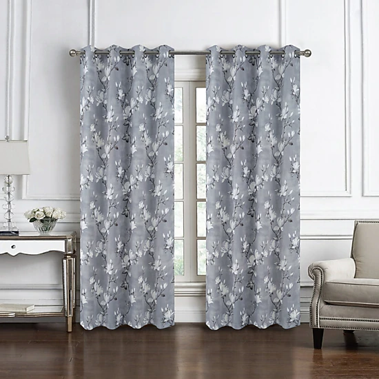 Olivia Gray 100% Polyester 200 GSM Blossom Printed Blackout Grommet Curtain Panel 54" x 90" Grey
