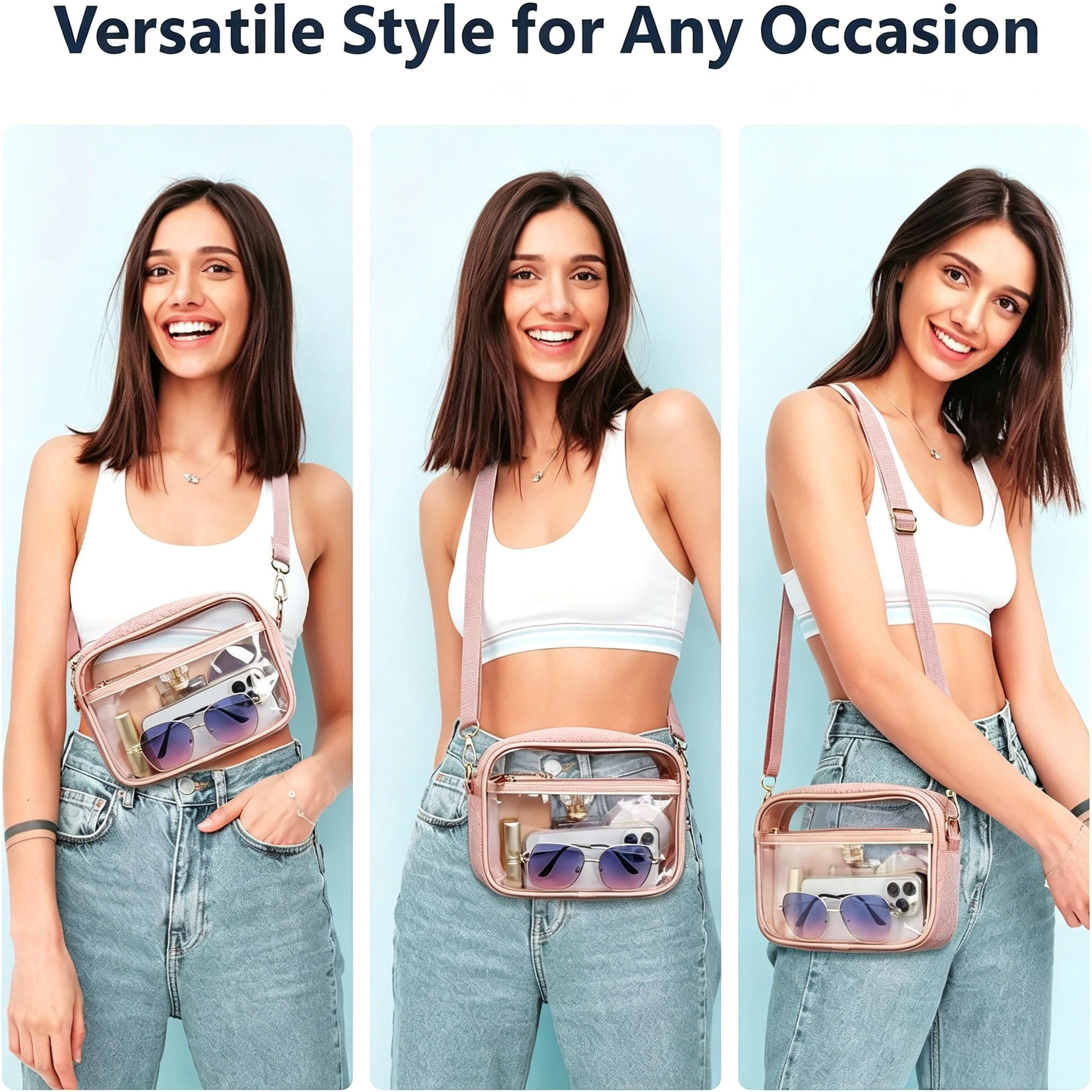 Alilang Women's Clear Stadium Crossbody Bag with Front Pocket, Zipper Closure and Adjustable Removable Shoulder Strap