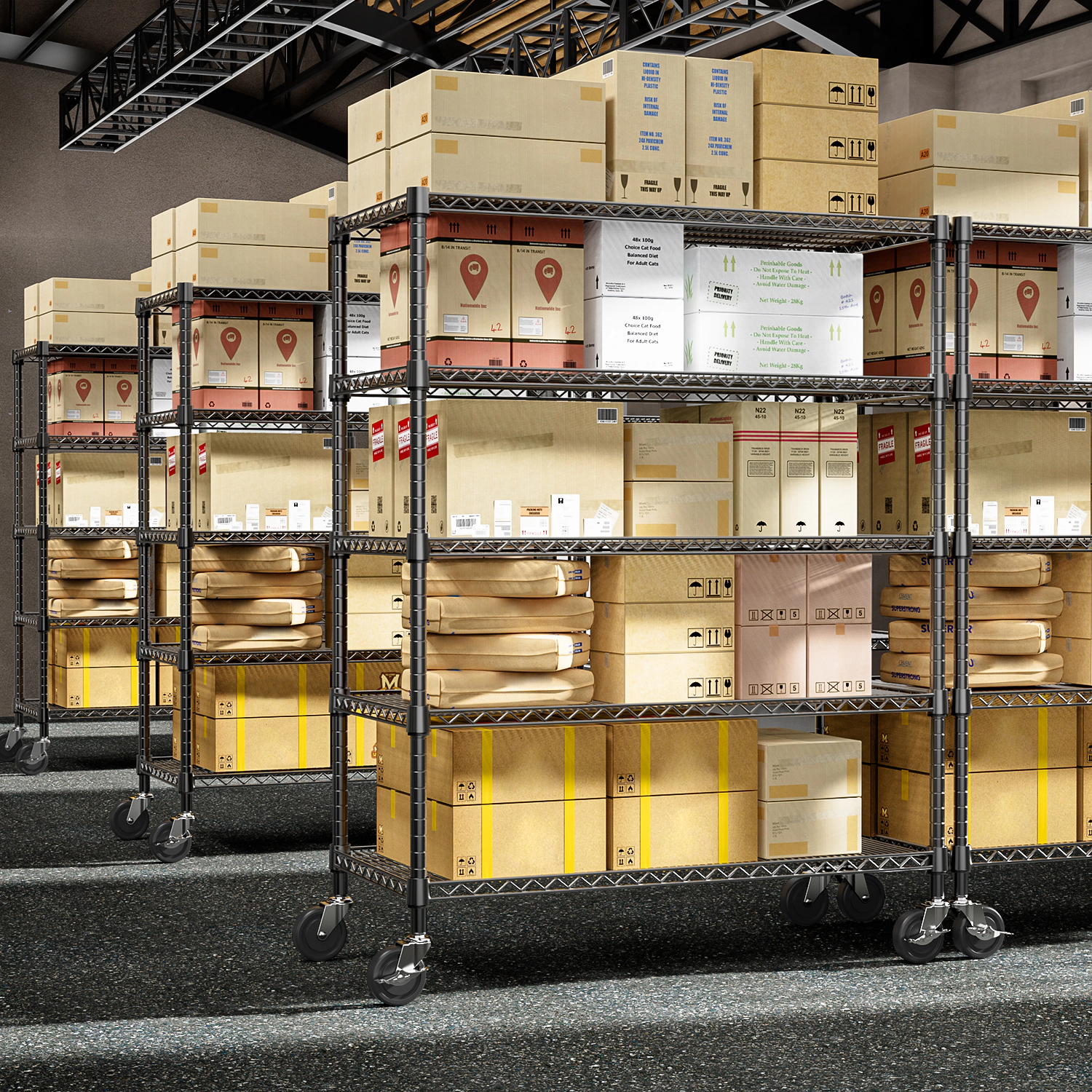 Flynama 5 Tier Black Industrial Metal Shelving Units  23.6 inch D x 53.2 inch W x 73.6 inch H 3300 lbs Capacity
