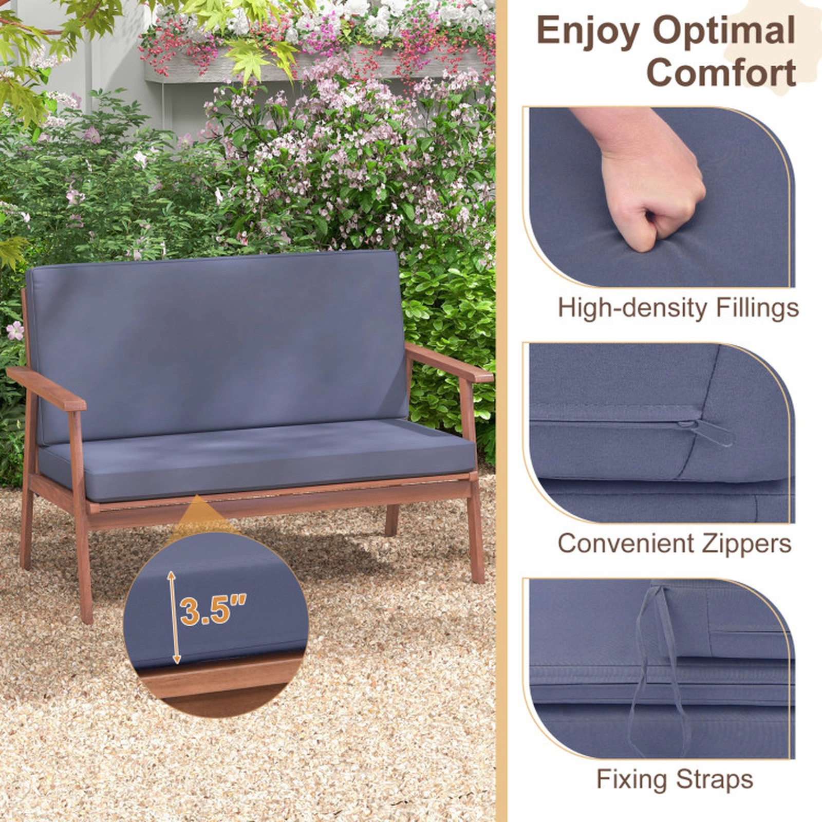 SUGIFT 4-Piece Gray Acacia Wood Patio Sofa Set with Cushions 48.5-in W 27-in D 32-in H 720-lb Loveseat Capacity