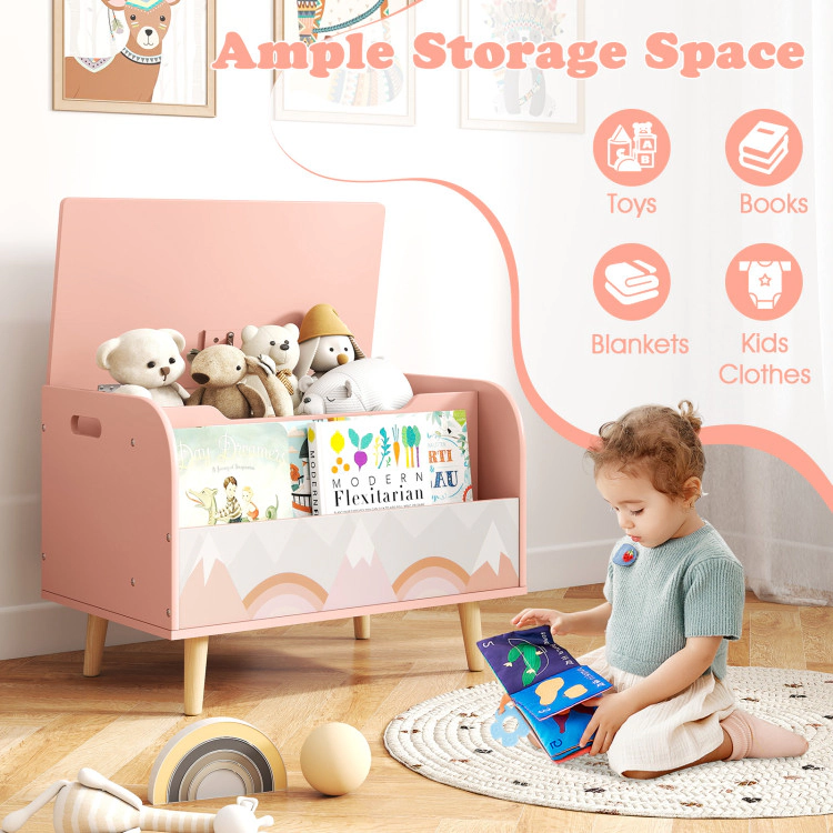 Hivvago Kids Wooden Toy Box with Front Bookshelf and 4 Solid Wood Legs for Playroom