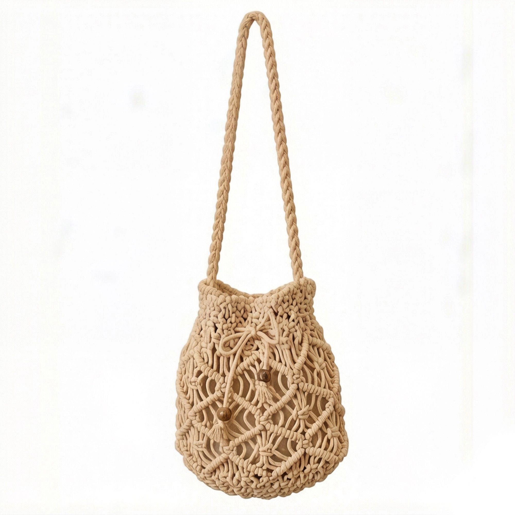 Alilang Women's Open Knit Crochet Shoulder Bag with Drawstring Closure Lightweight Handwoven Mesh Tote Handbag