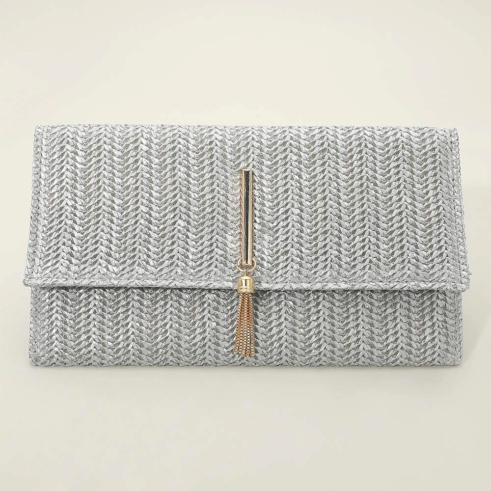 Fashnzfab Raffia Woven Envelope Flat Clutch Crossbody Bag