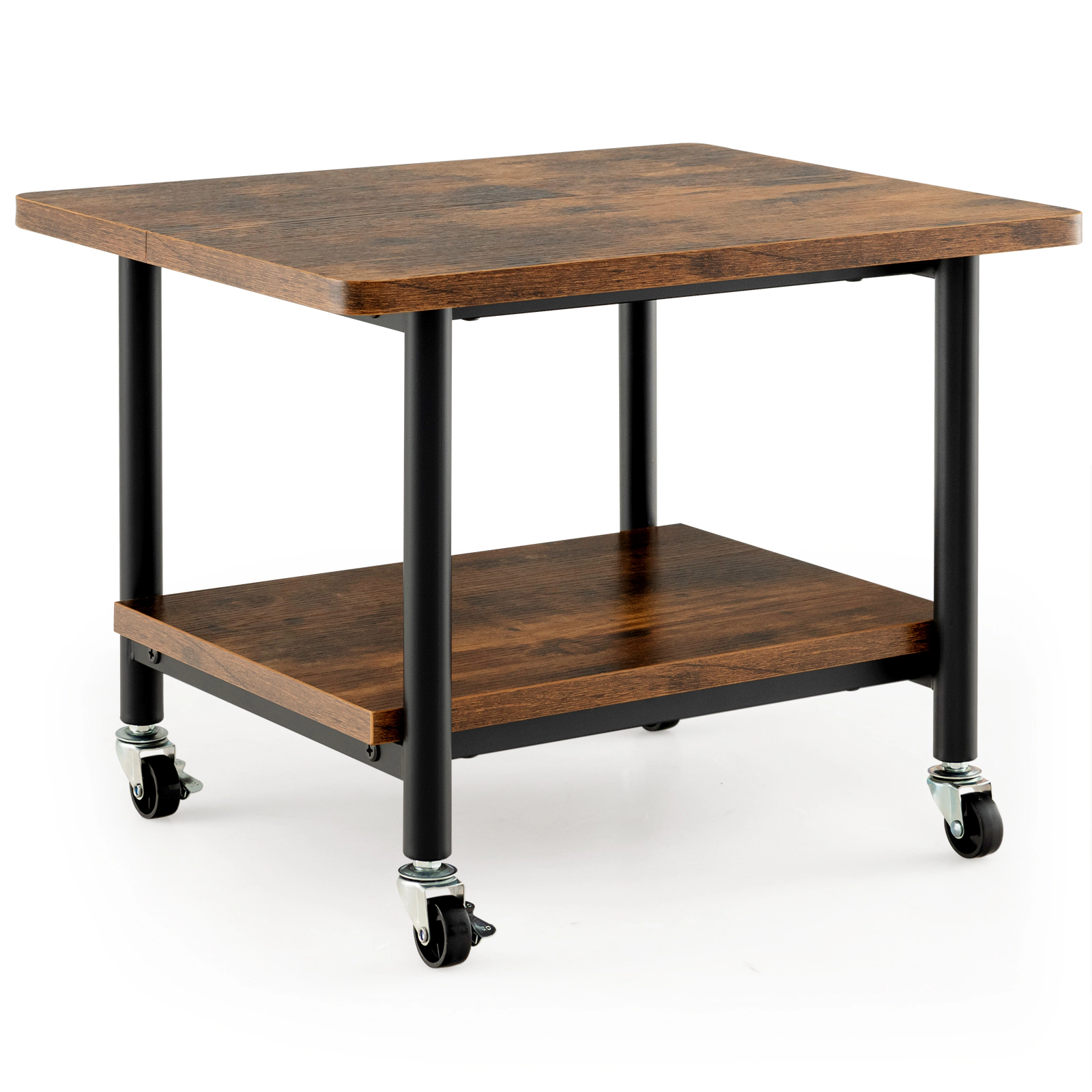 SUGIFT 2-Tier Lockable 360-Degree Casters Metal Frame Under Desk Printer Stand 19.5-in x 16-in x 15-in 143-lb Brown