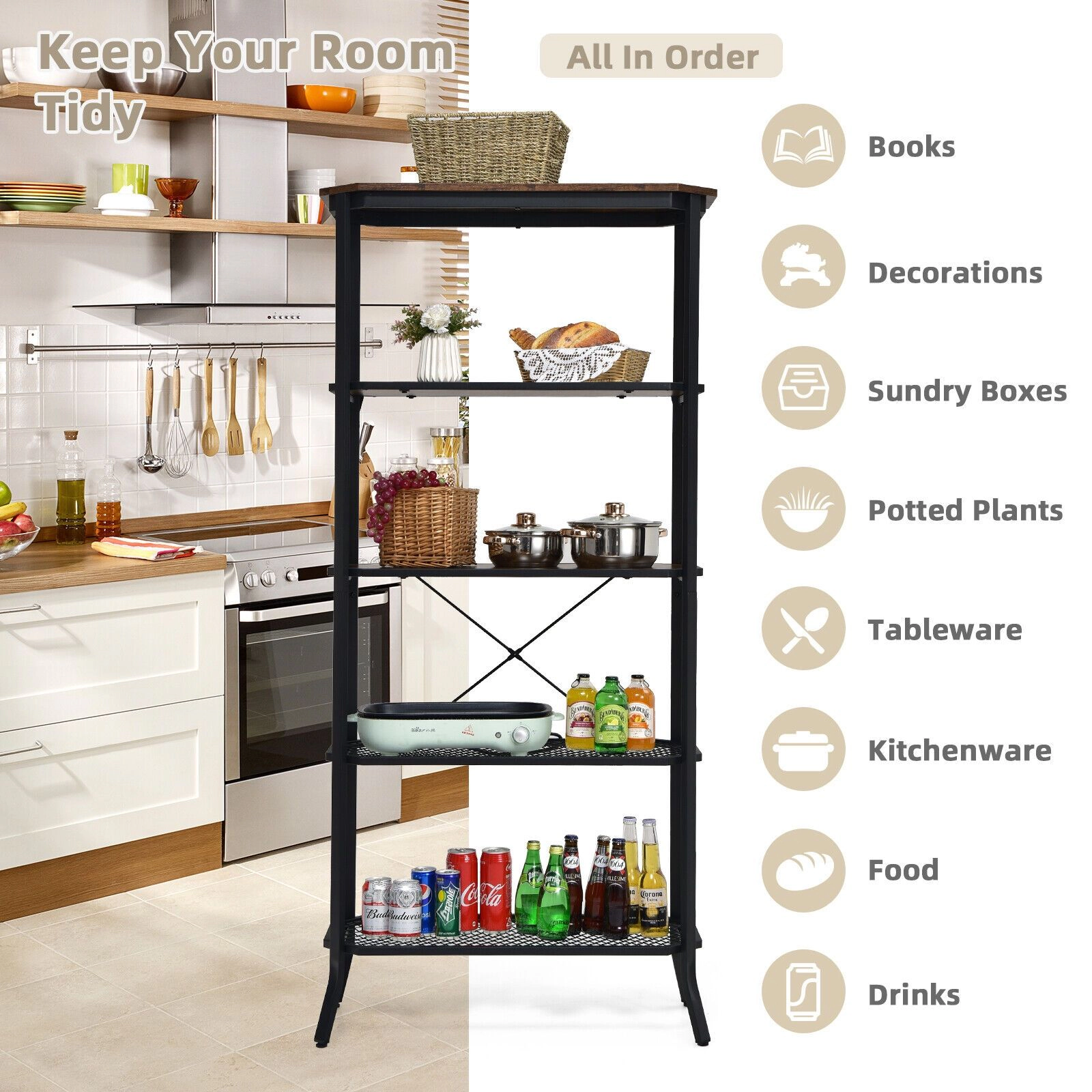 SlickBlue Modern 5-Tier Bookshelf with Wide Open Storage Shelves