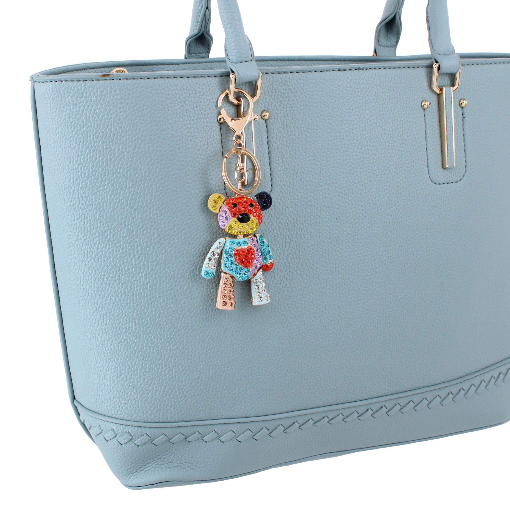 CTM Women's Rainbow Rhineston Teddy Bear Bag Charm & Keychain
